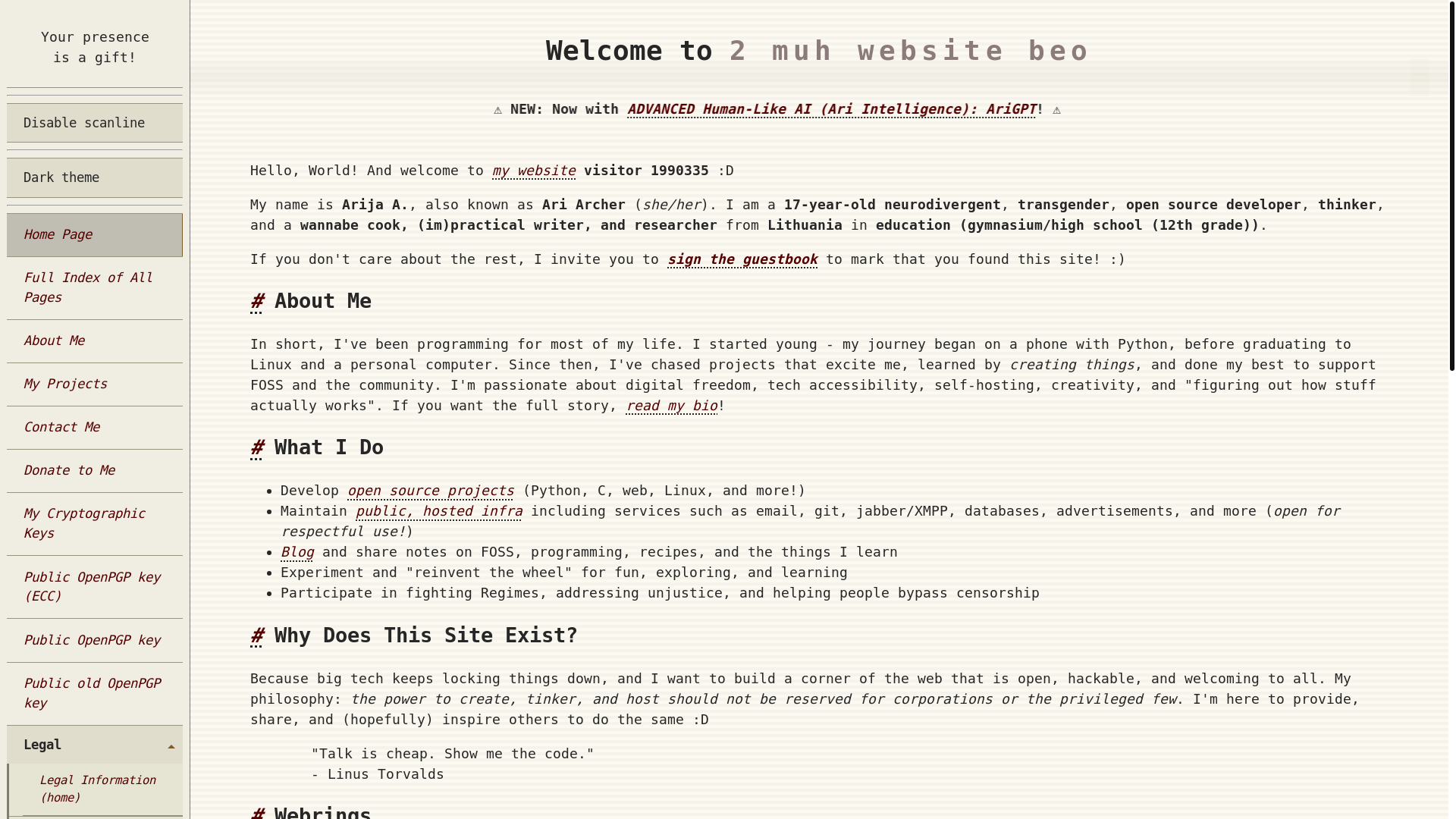 website screenshot of https://ari.lt/