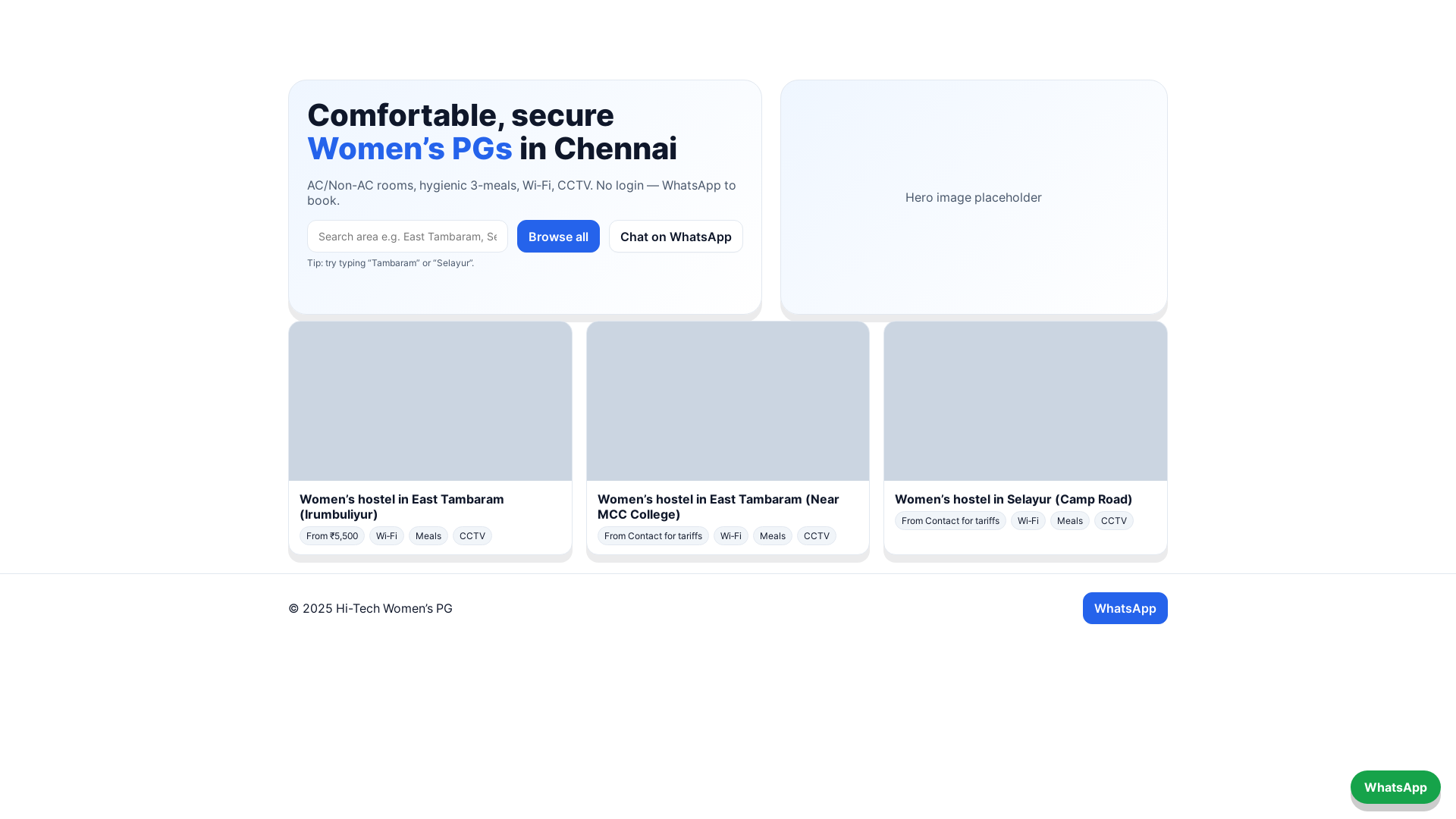 website screenshot of https://hitechpghostel.com/