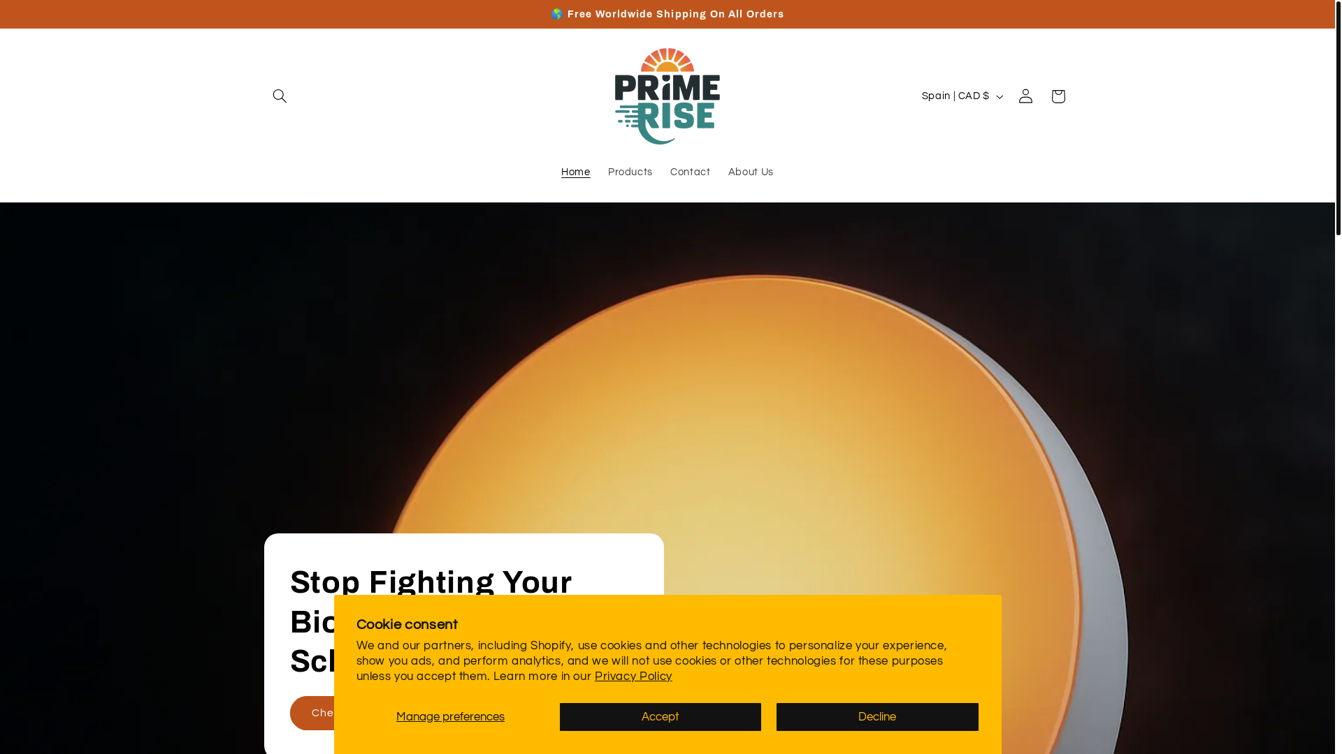 website screenshot of https://primerise.shop/