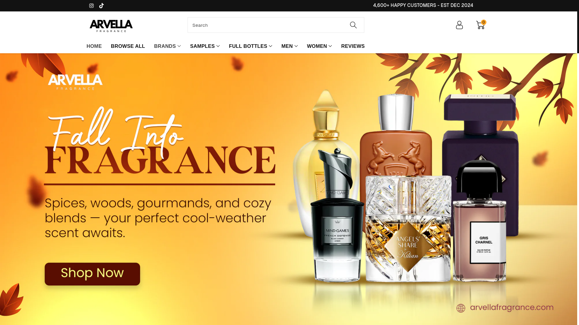 website screenshot of https://arvellafragrances.com/