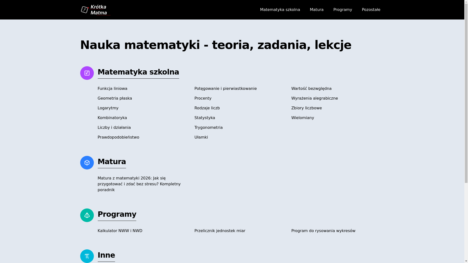 website screenshot of https://krotka-matma.pages.dev/