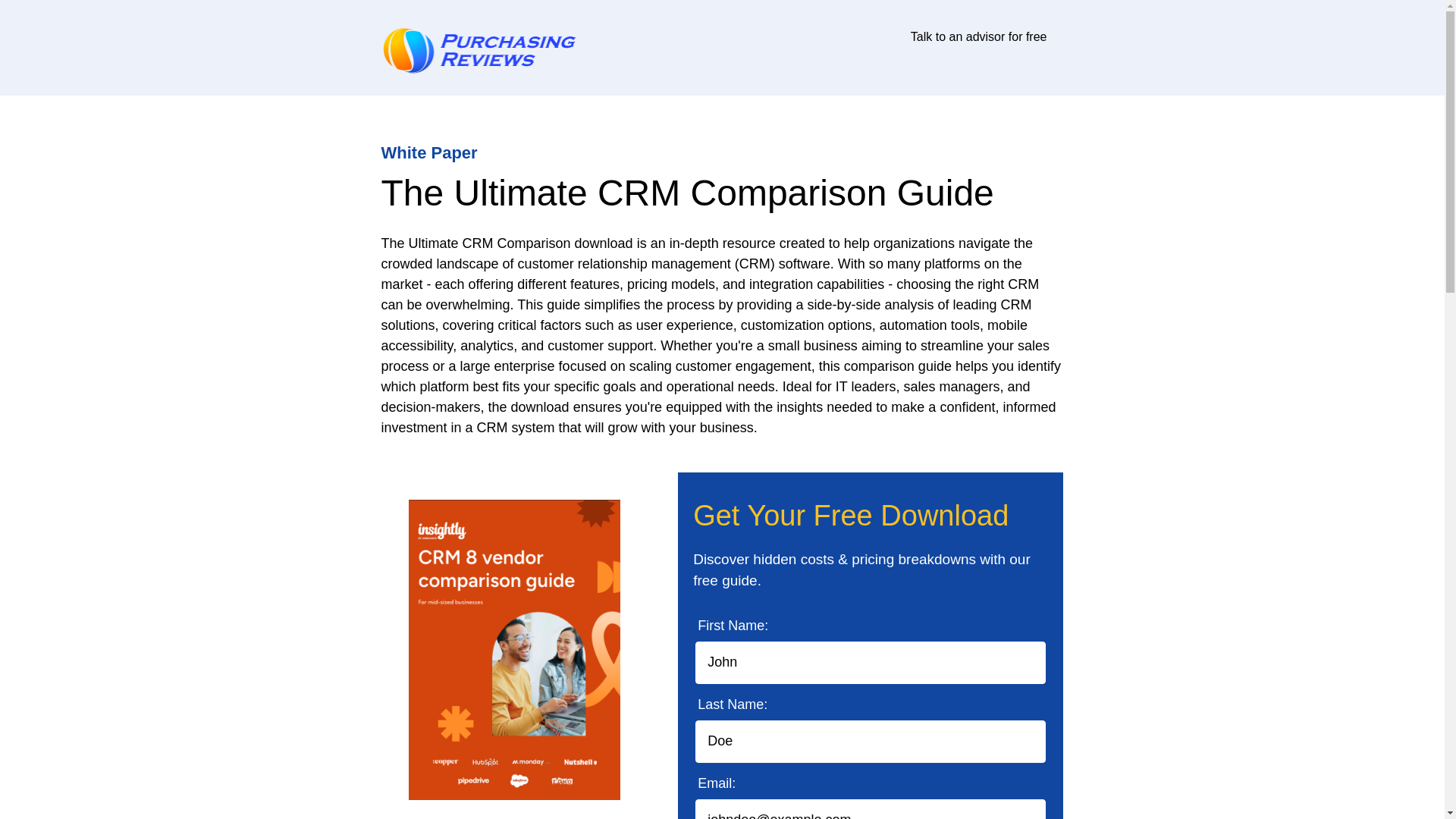 website screenshot of https://www.purchasingreviews.com/whitepaper/ultimate-crm-comparison-guide/?contactId=44916673