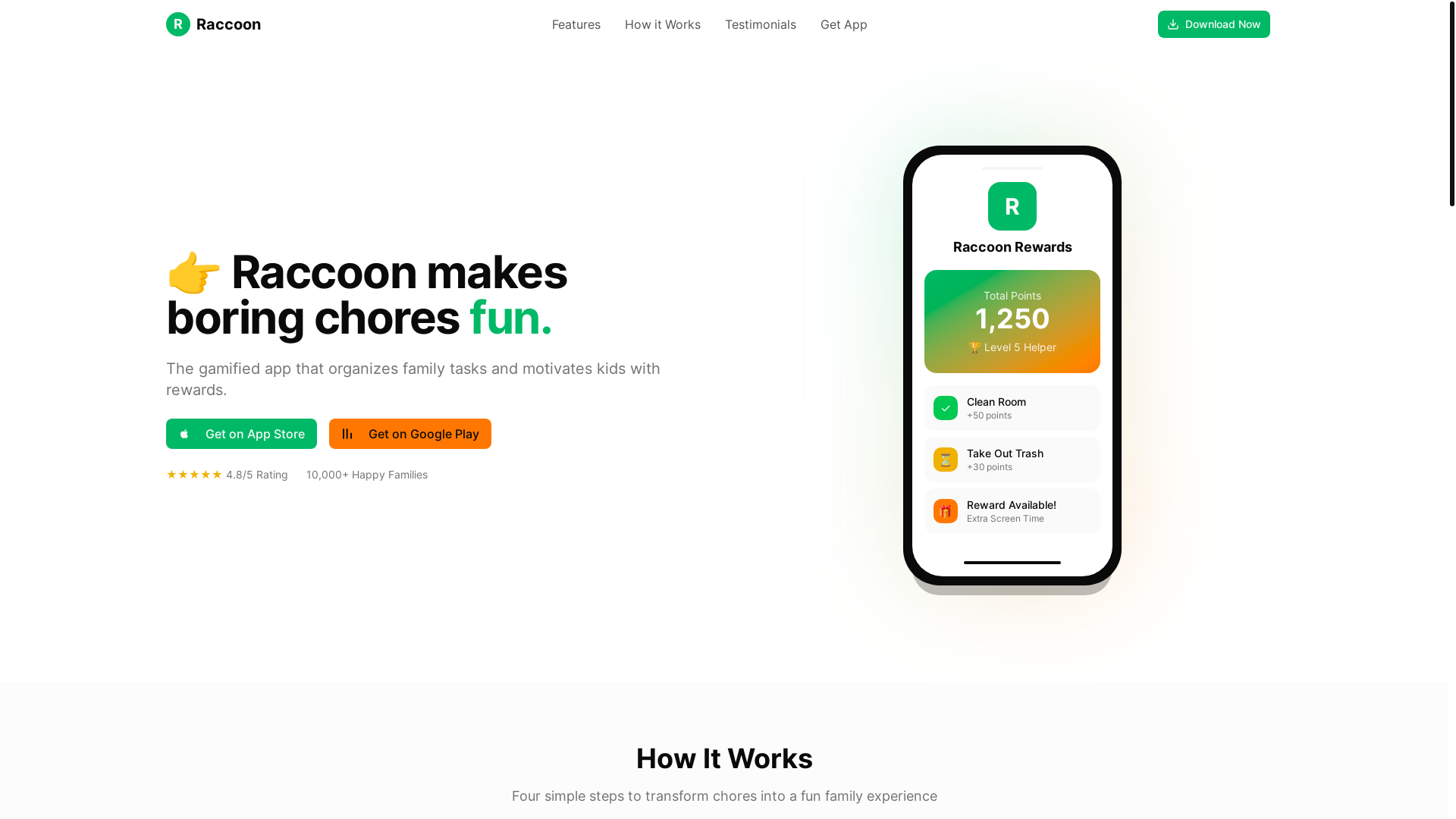 website screenshot of https://raccoonkids.app/