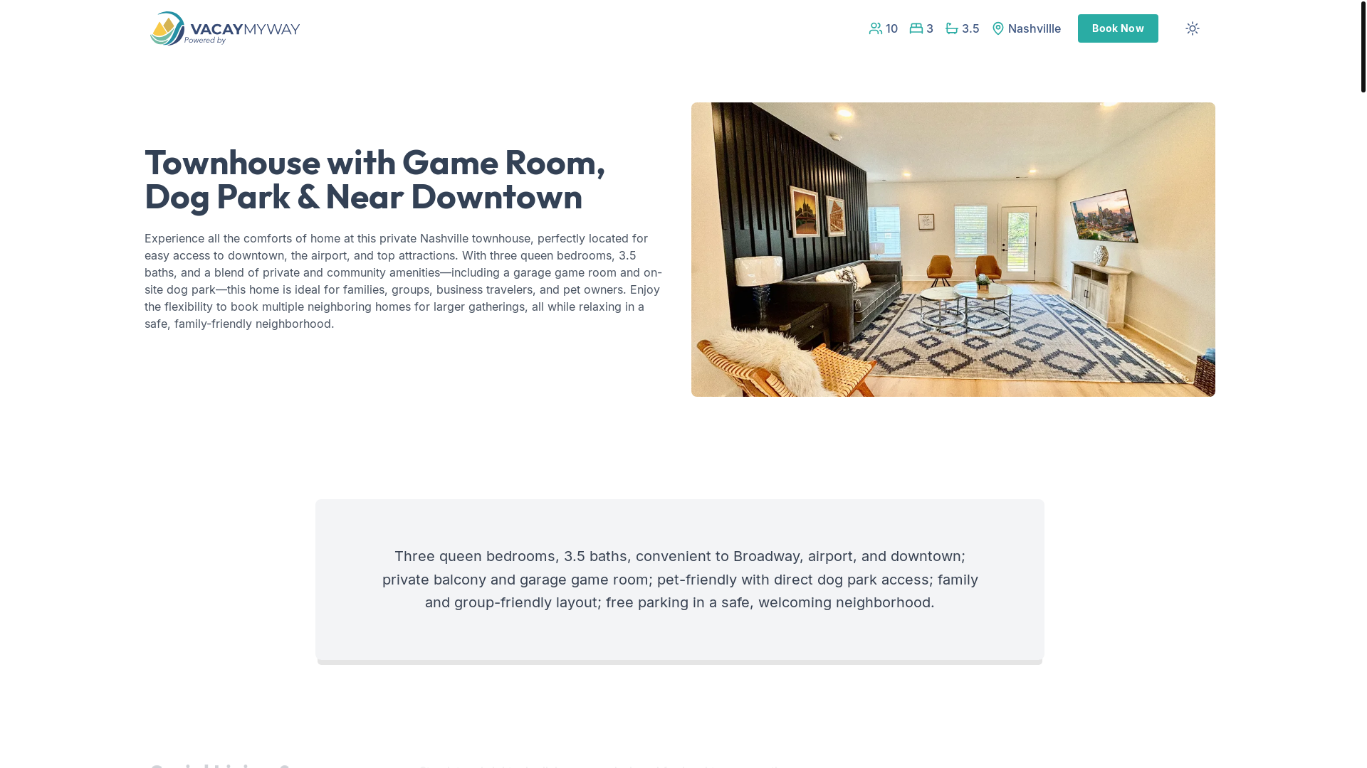 website screenshot of https://excitenashville.vacations/