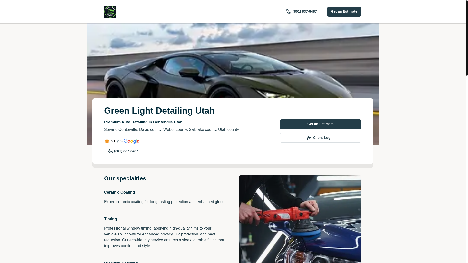 website screenshot of https://greenlightdetailingutah.com/