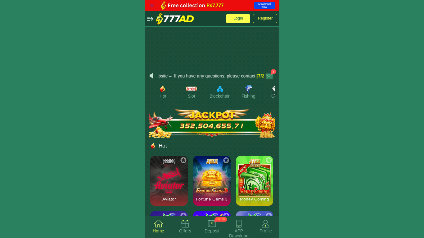 website screenshot of https://777ad1.com/?dl=$9w9nlz$PKR$2