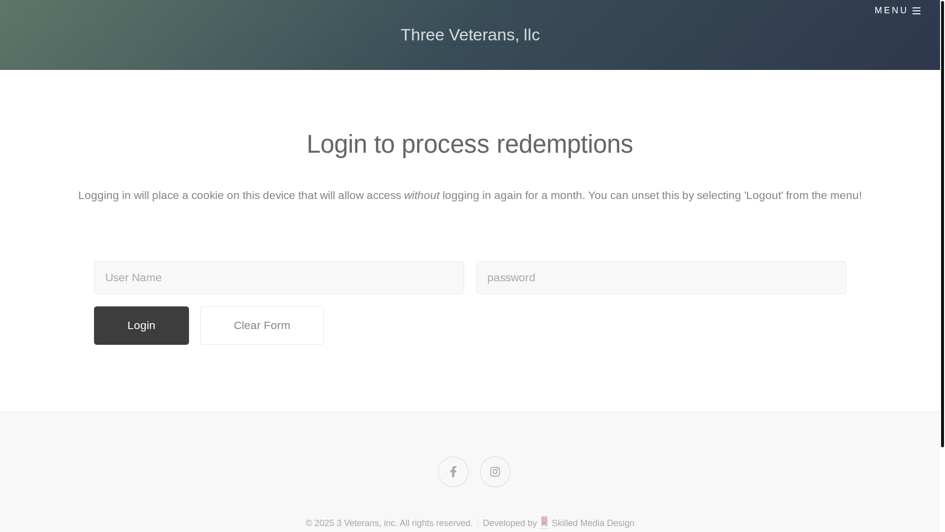 website screenshot of https://threeveteransredemption.com/