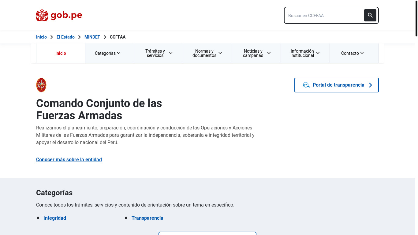 website screenshot of https://www.ccffaa.mil.pe/