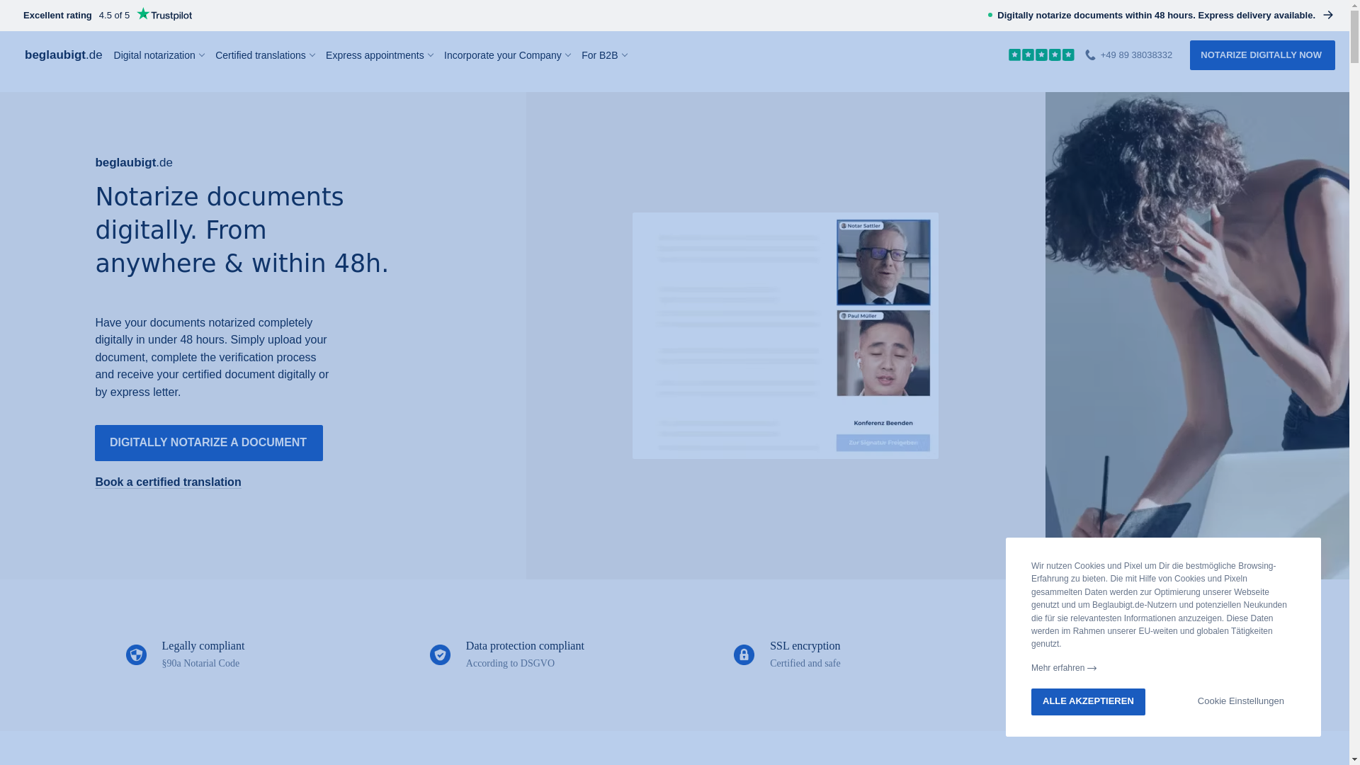 website screenshot of https://beglaubigt-service.de/