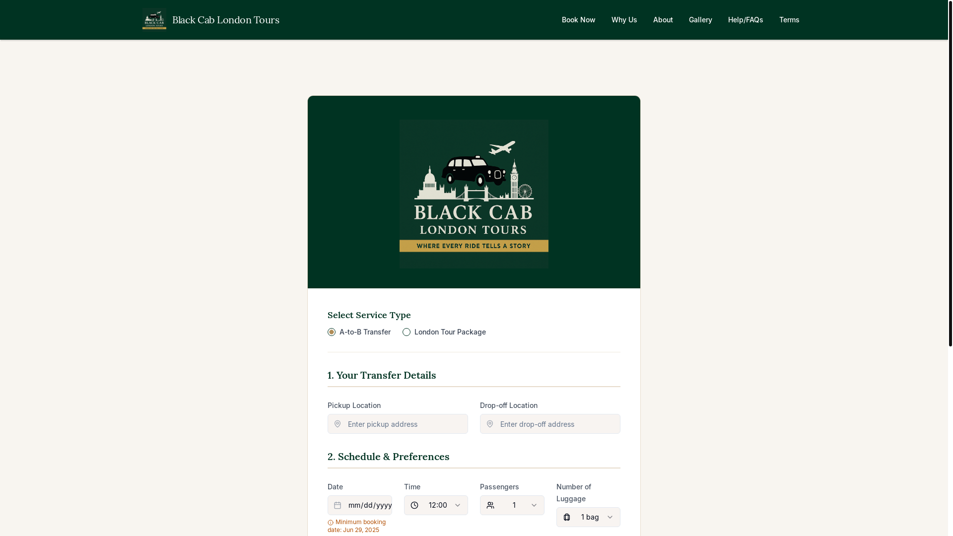 website screenshot of https://londontoursblackcabs.com/