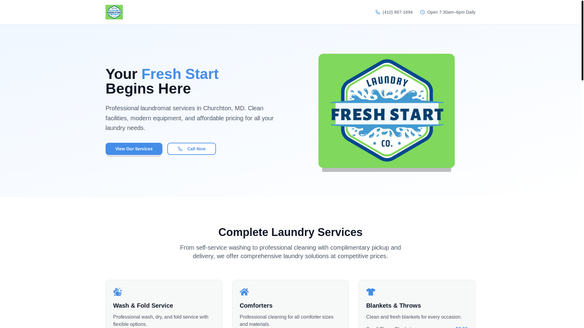 website screenshot of https://freshstartlaundry.co/