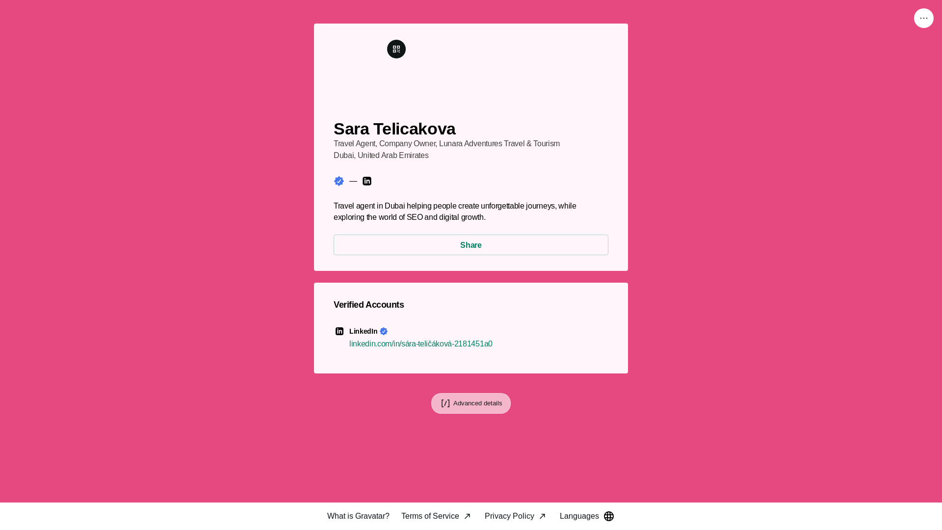 website screenshot of https://saratelicakova.bio/