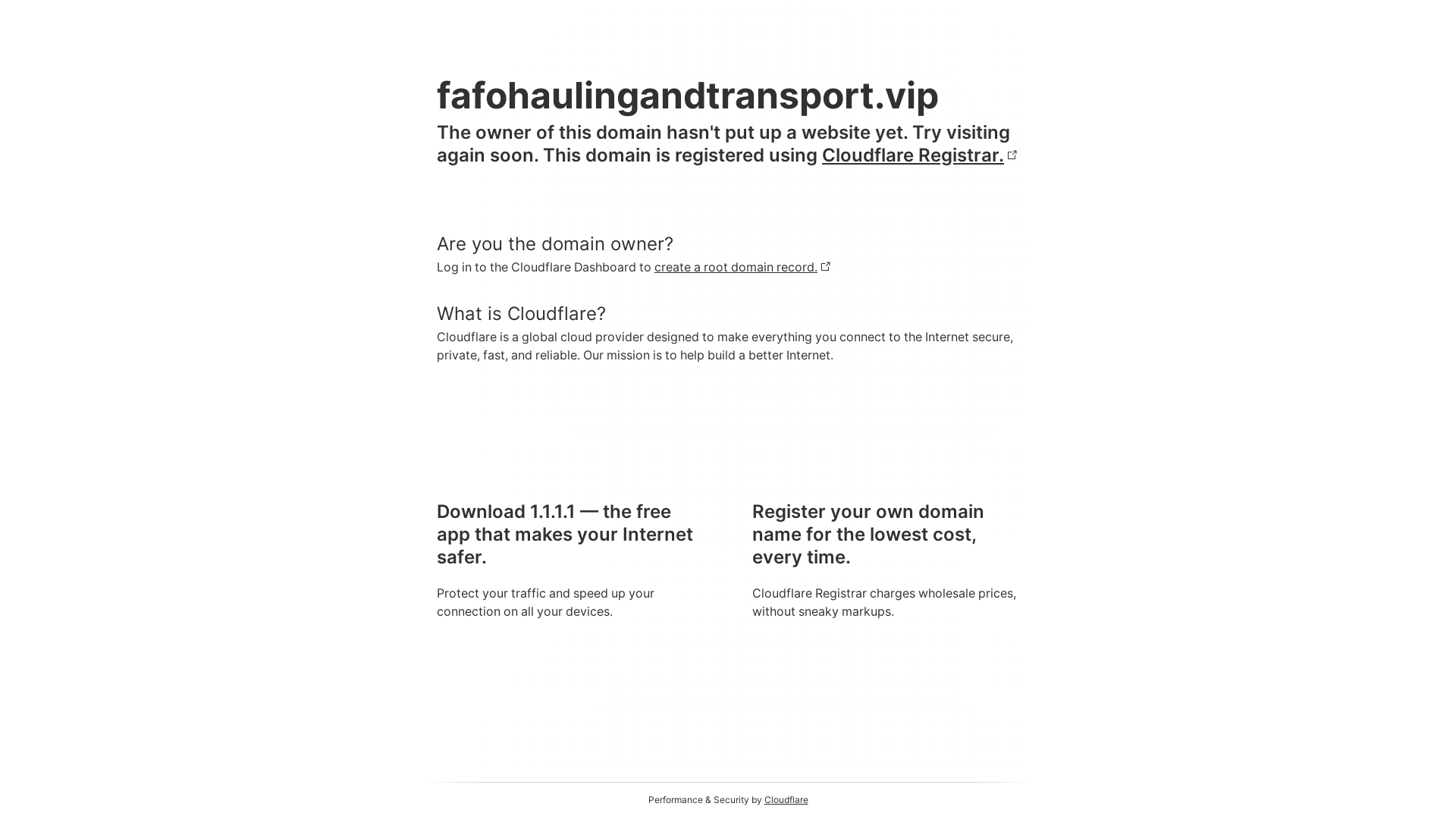 website screenshot of https://fafohaulingandtransport.vip/