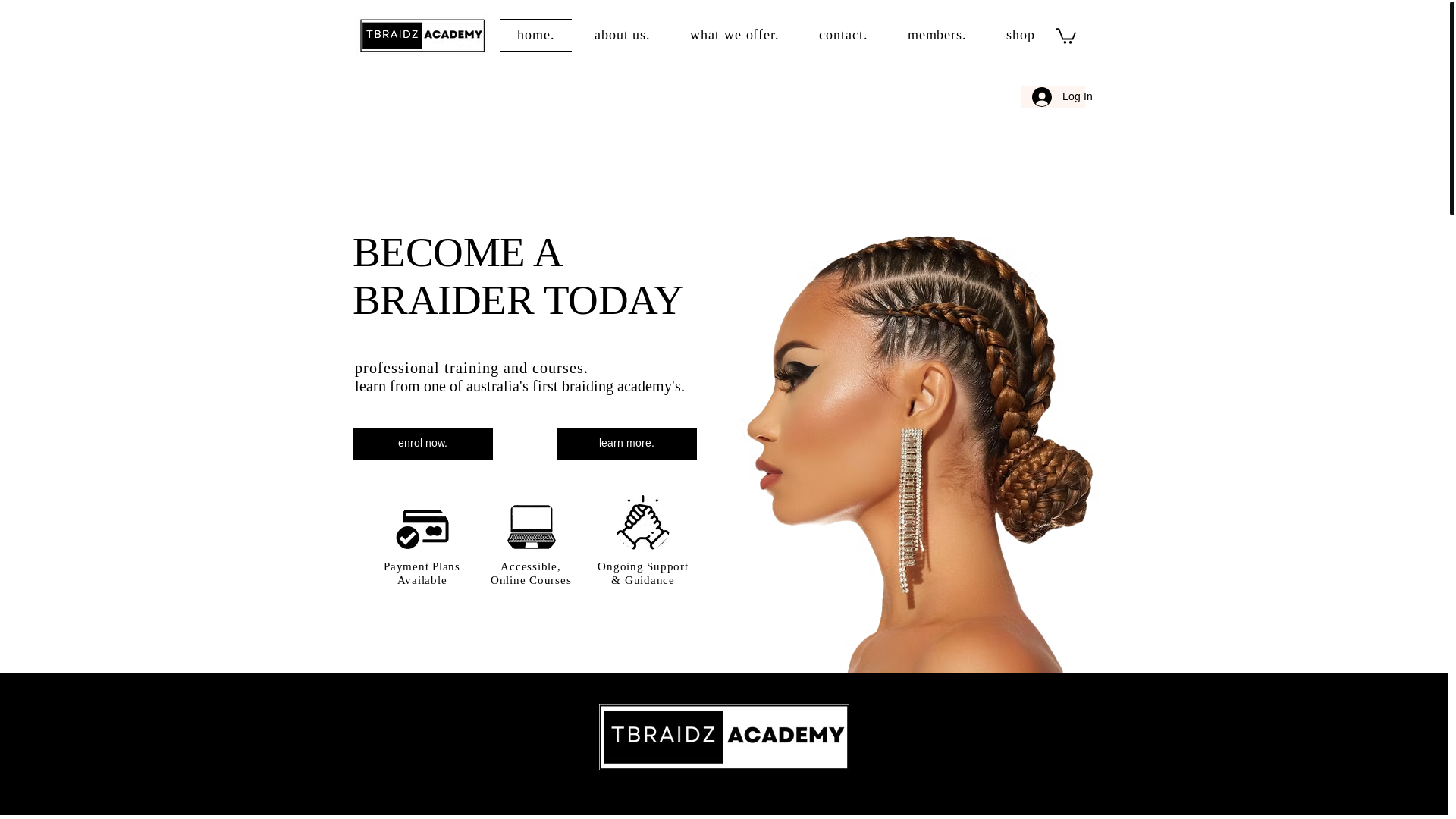 website screenshot of https://tbraidzacademy.com.au/