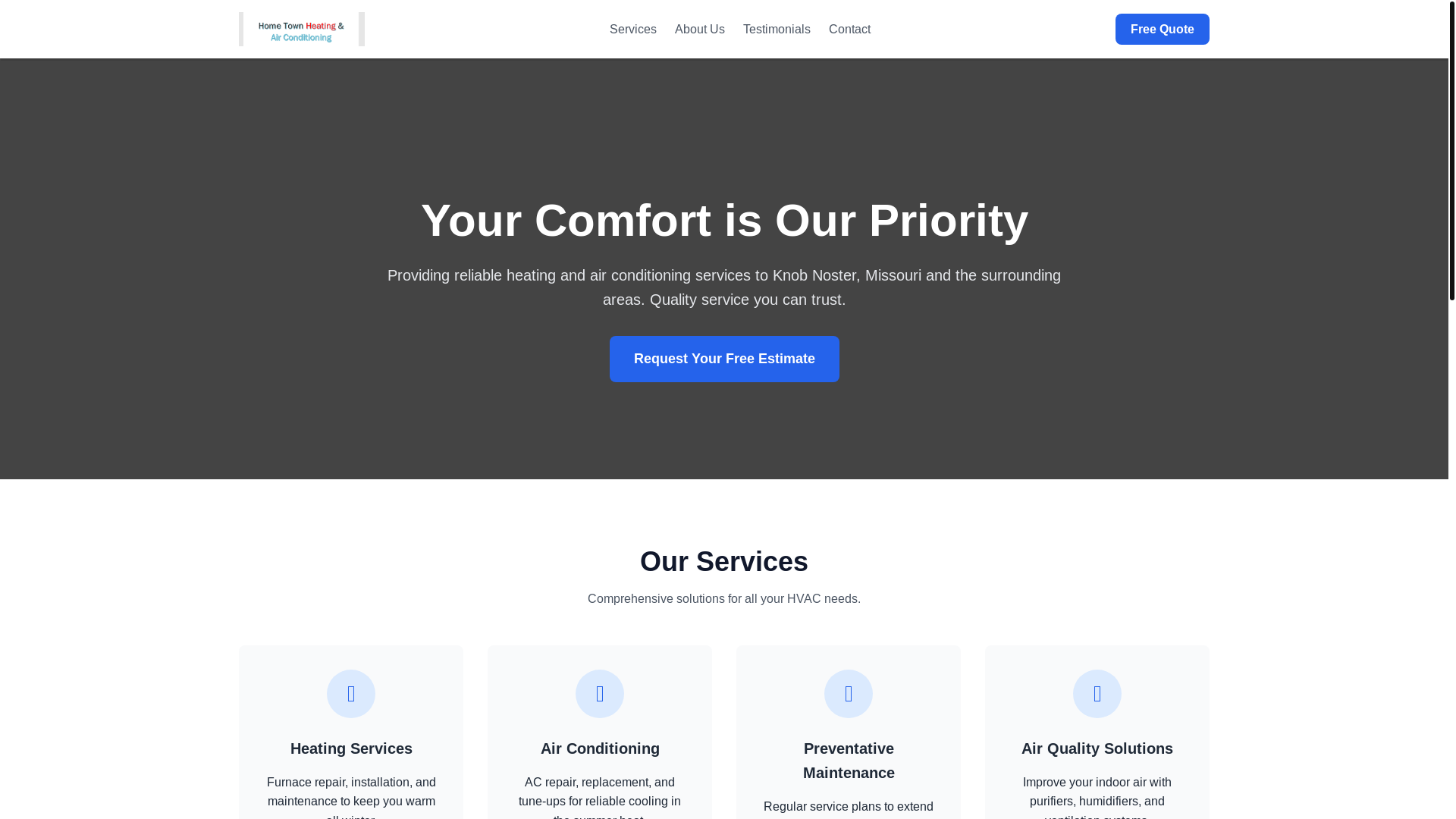 website screenshot of https://hometownheatingandcooling.us/