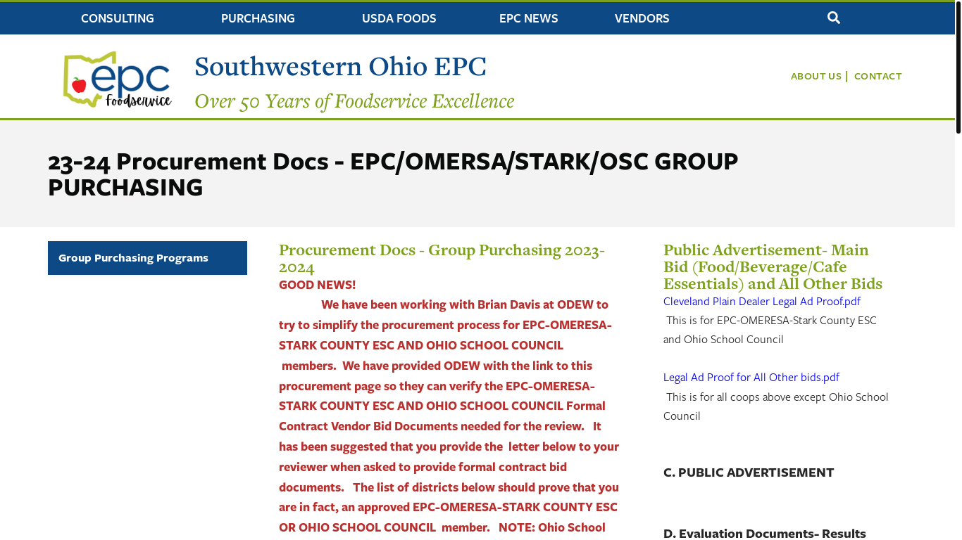 website screenshot of https://www.swepc.org/procurement.aspx