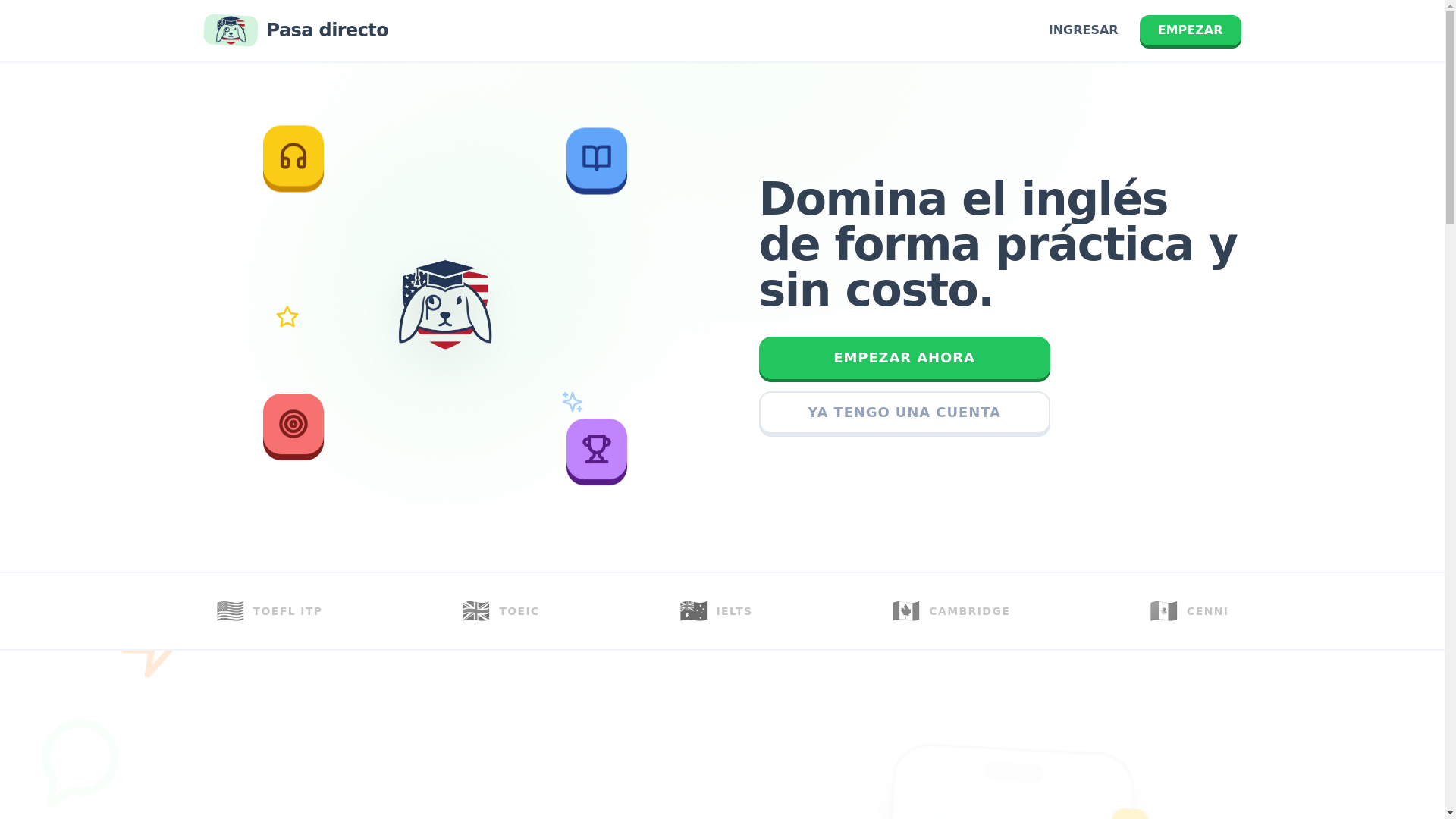 website screenshot of https://pasadirecto.com/