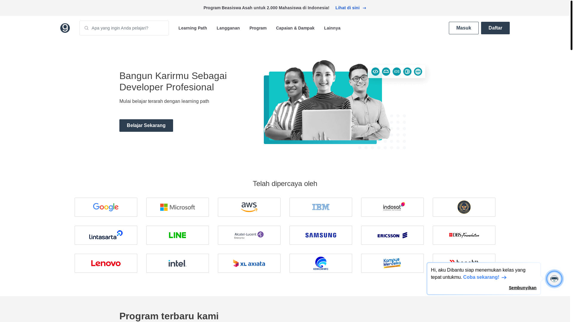 website screenshot of https://www.dicoding.com/