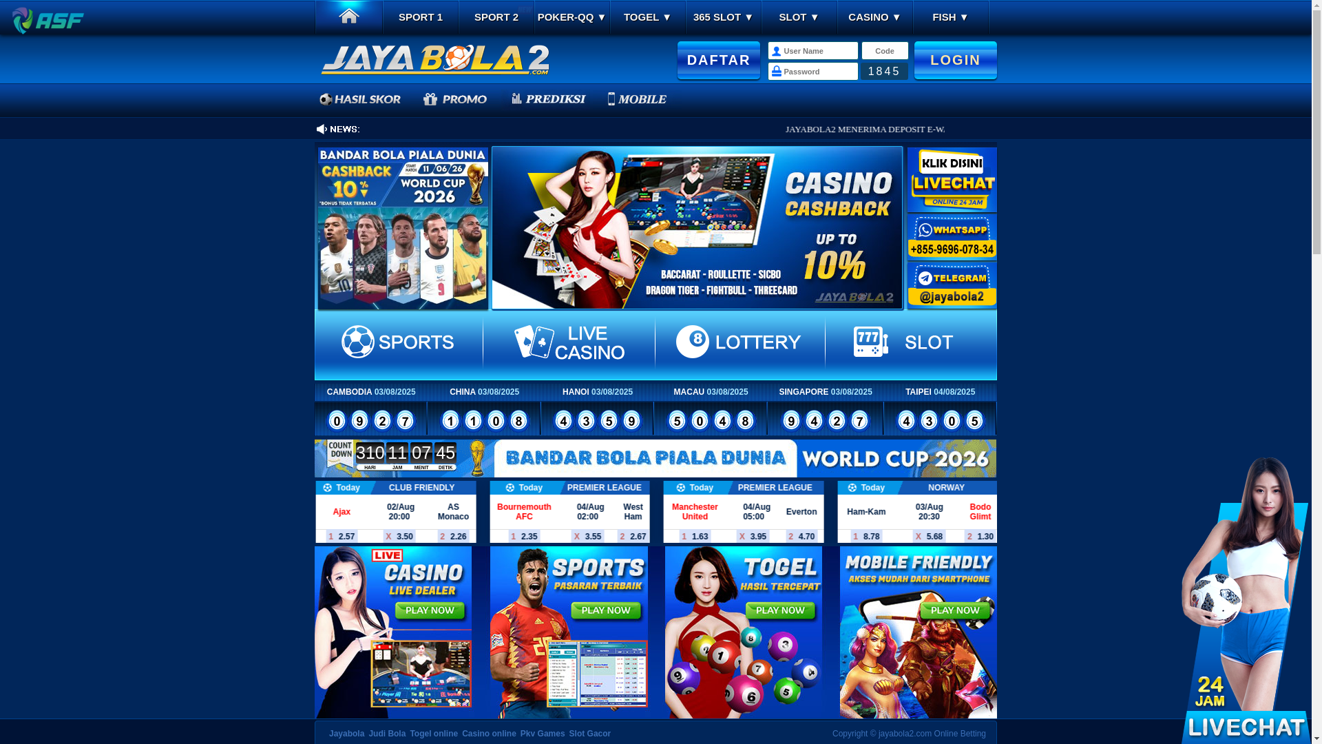 website screenshot of https://jayabola2vip.online/