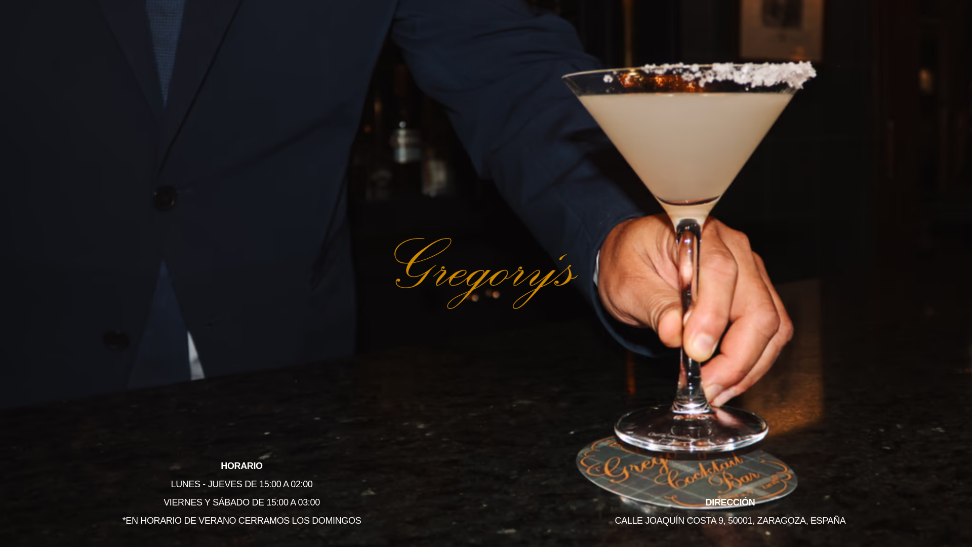 website screenshot of https://gregoryscocktailbar.com/