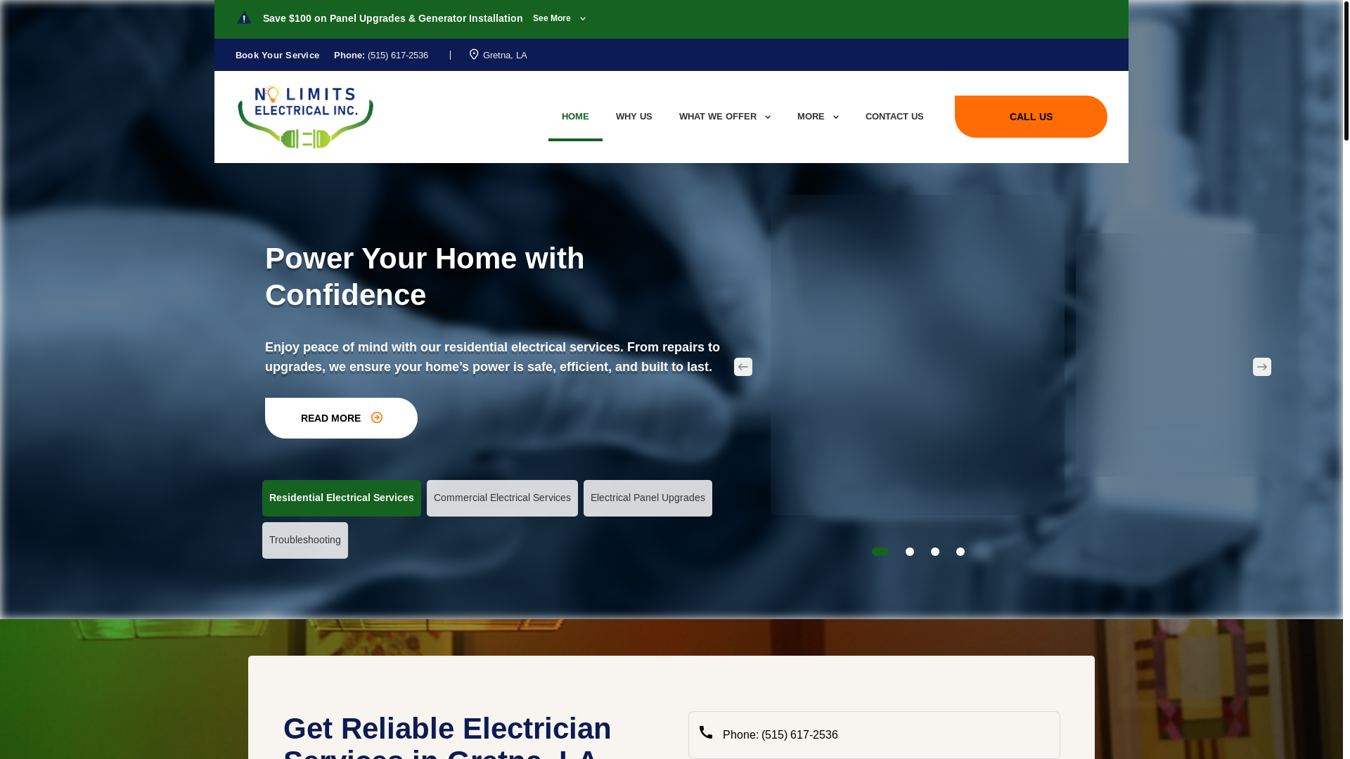 website screenshot of https://nolimitselectrical.com/