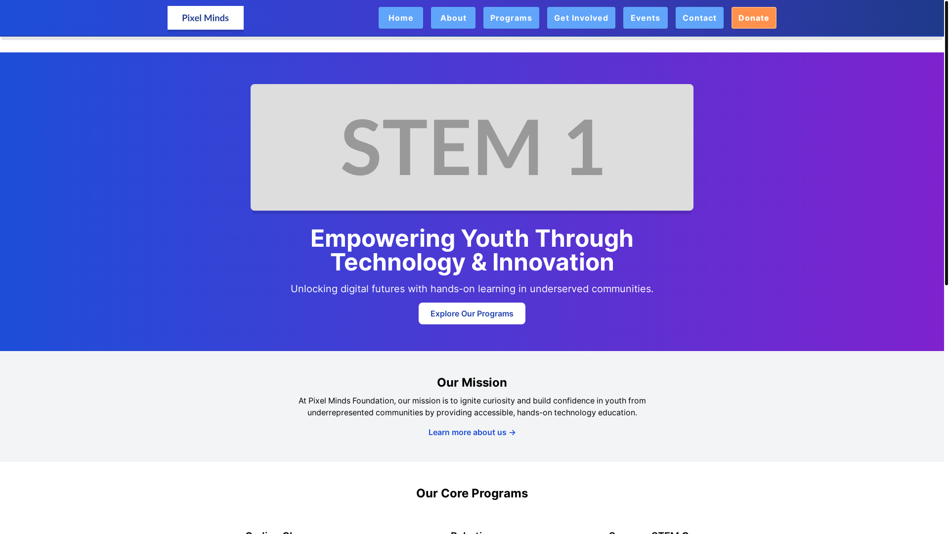 website screenshot of https://pixelminds-non-profit.pages.dev/