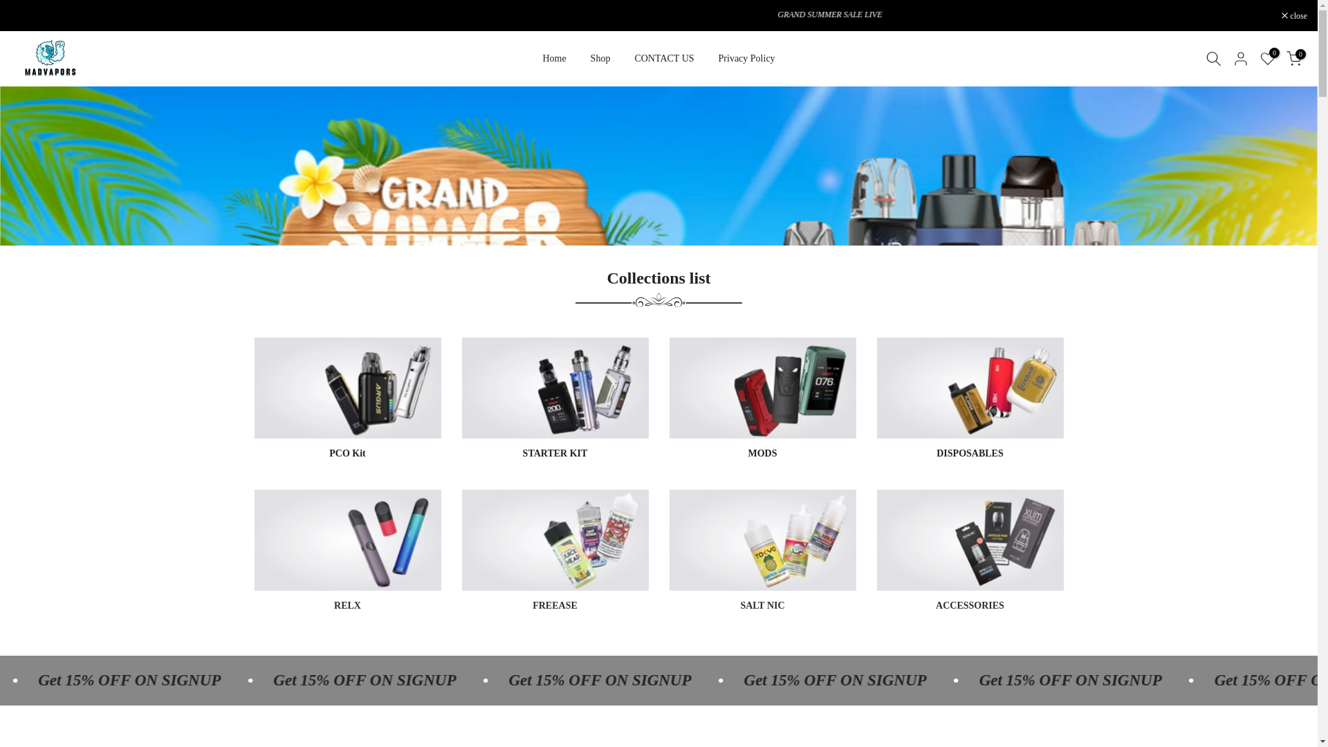 website screenshot of https://madvapors.store/