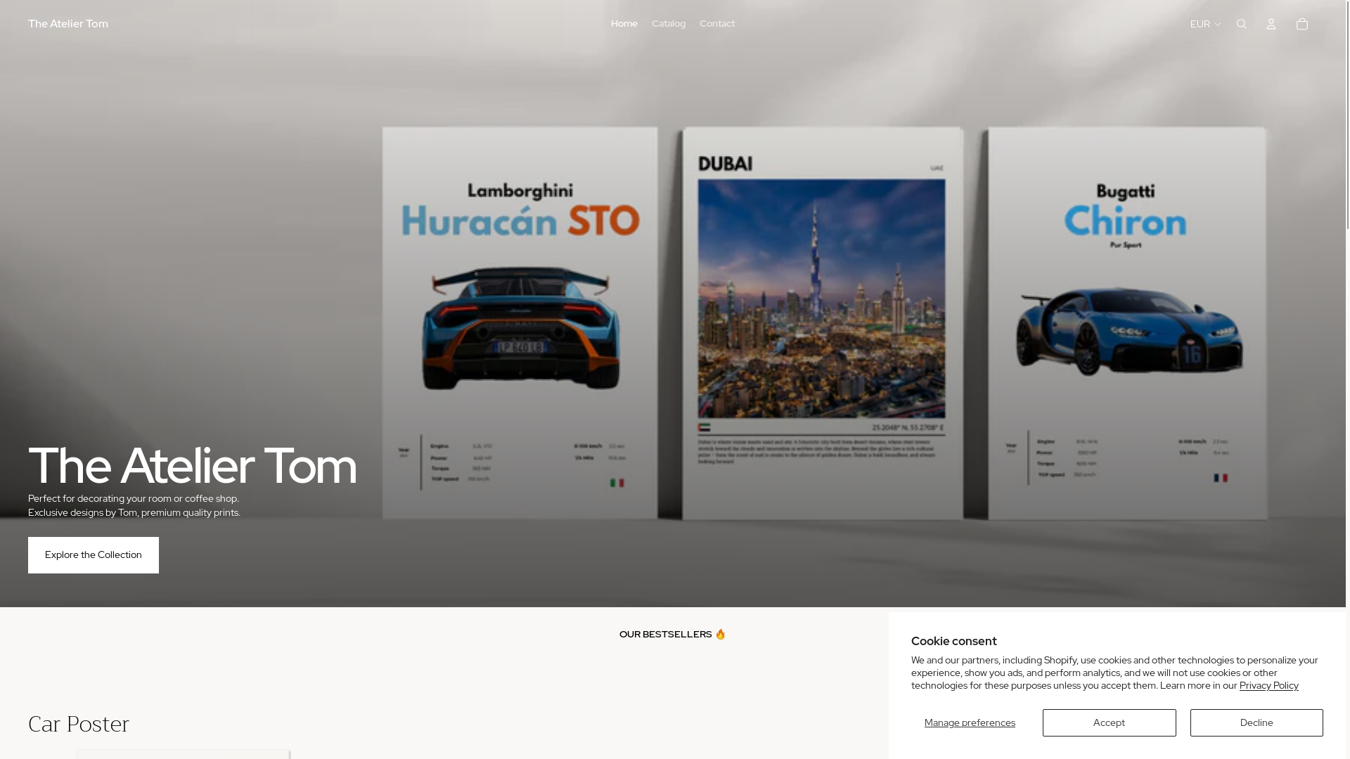 website screenshot of https://theateliertom.store/