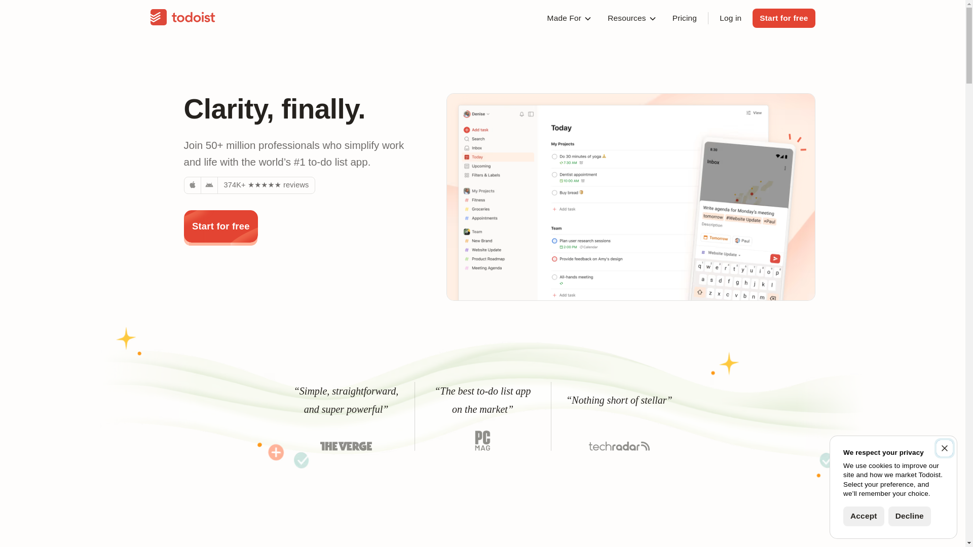 website screenshot of https://www.todoist.com/