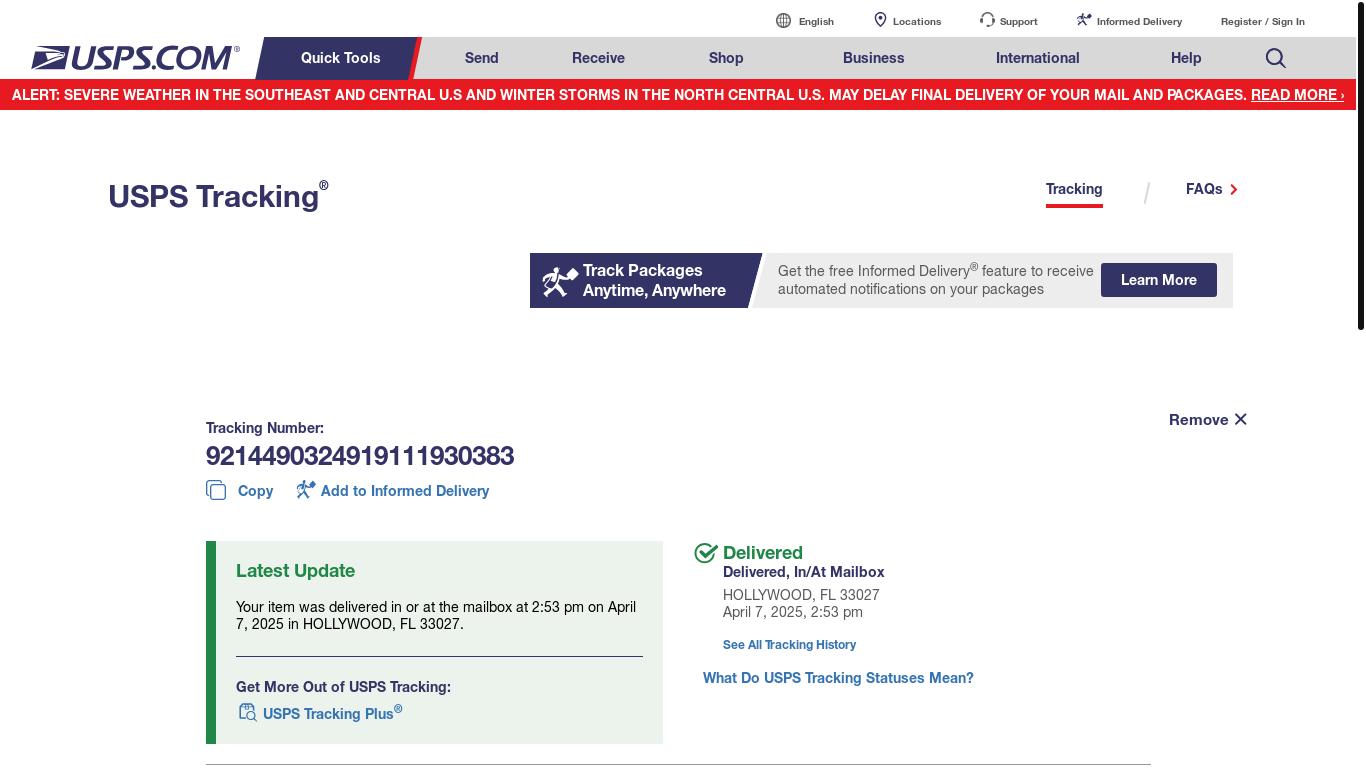 website screenshot of https://tools.usps.com/go/TrackConfirmAction?qtc_tLabels1=9214490324919111930383