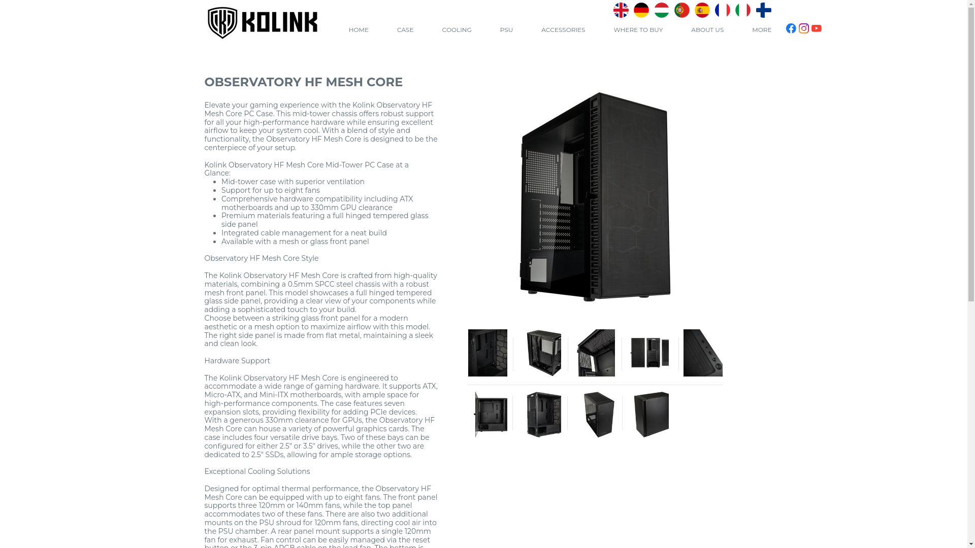 website screenshot of https://kolink.eu/Home/case-1/midi-tower-2/observatory-series/observatory-hf-mesh-core.html