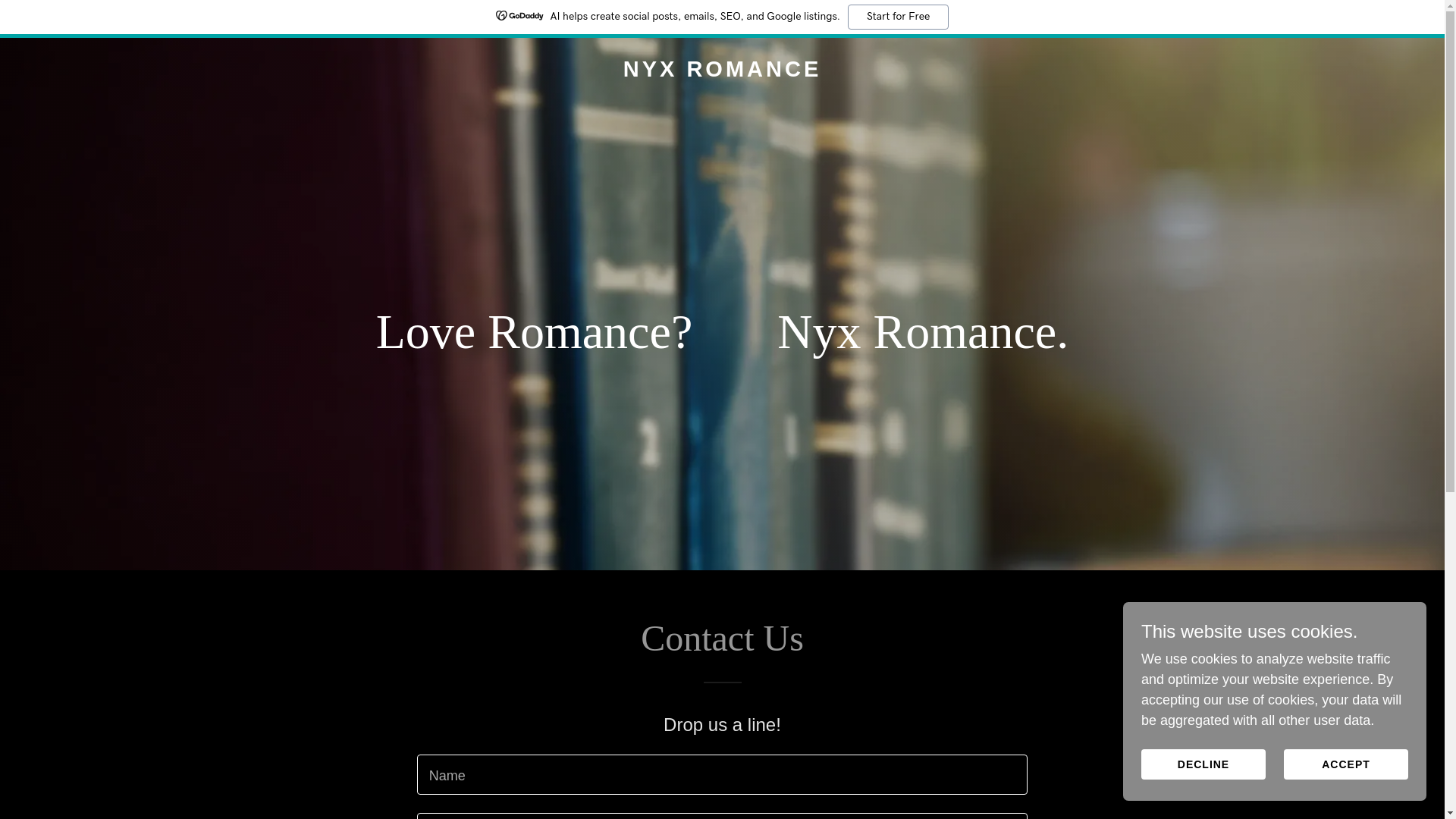website screenshot of https://nyxromance.co.uk/