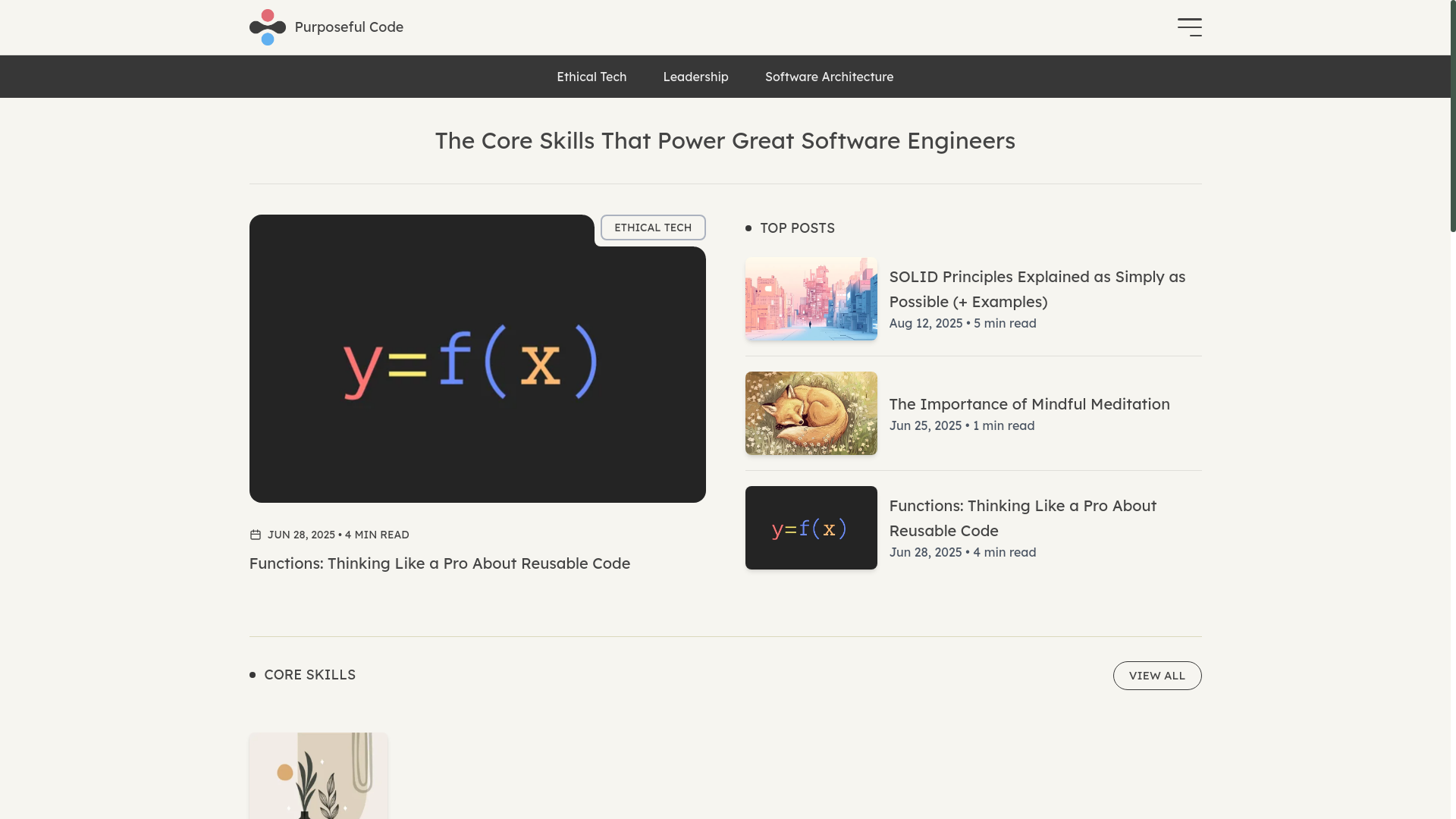 website screenshot of https://purposefulcode.pages.dev/