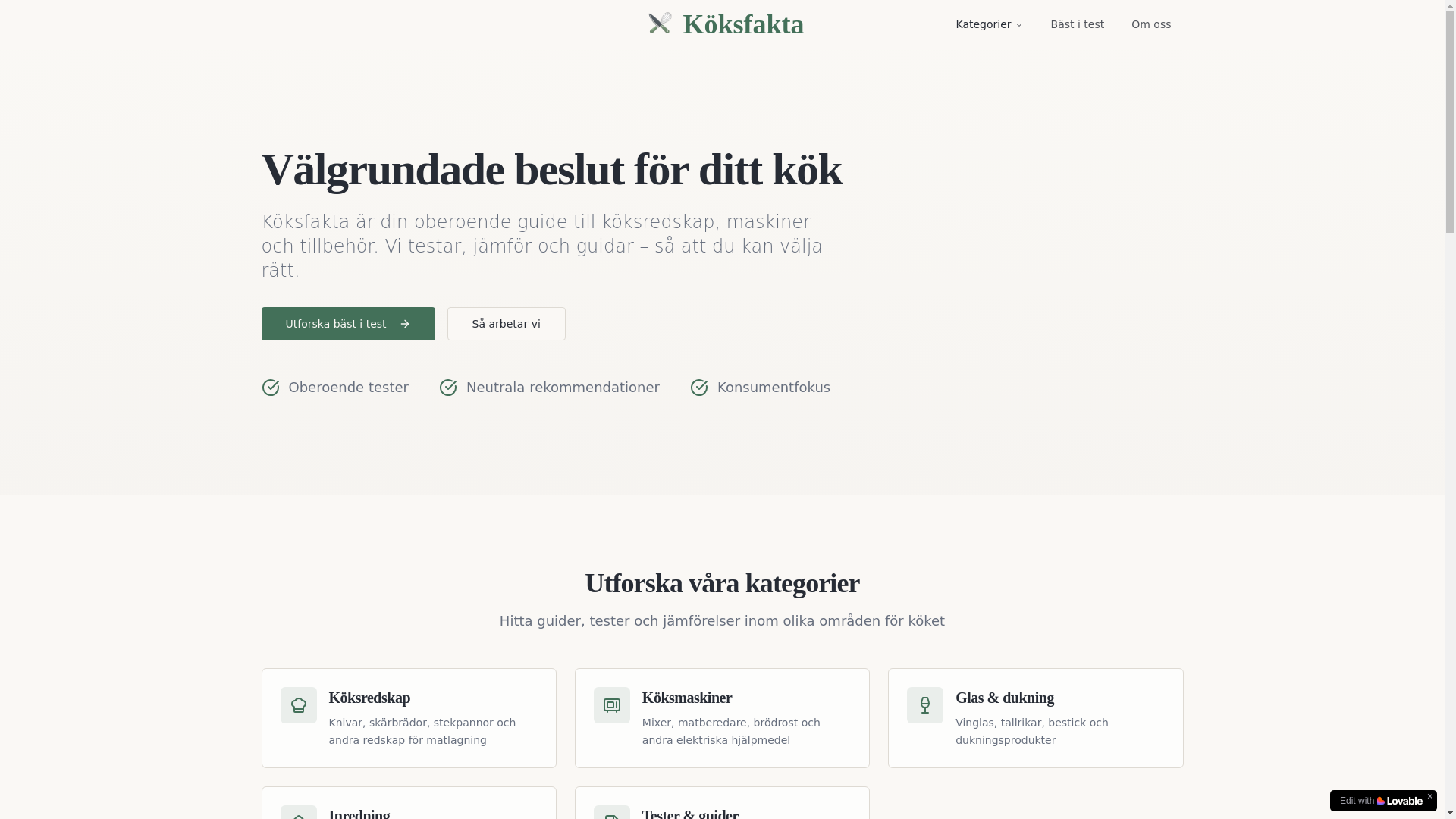 website screenshot of https://koksfakta.se/