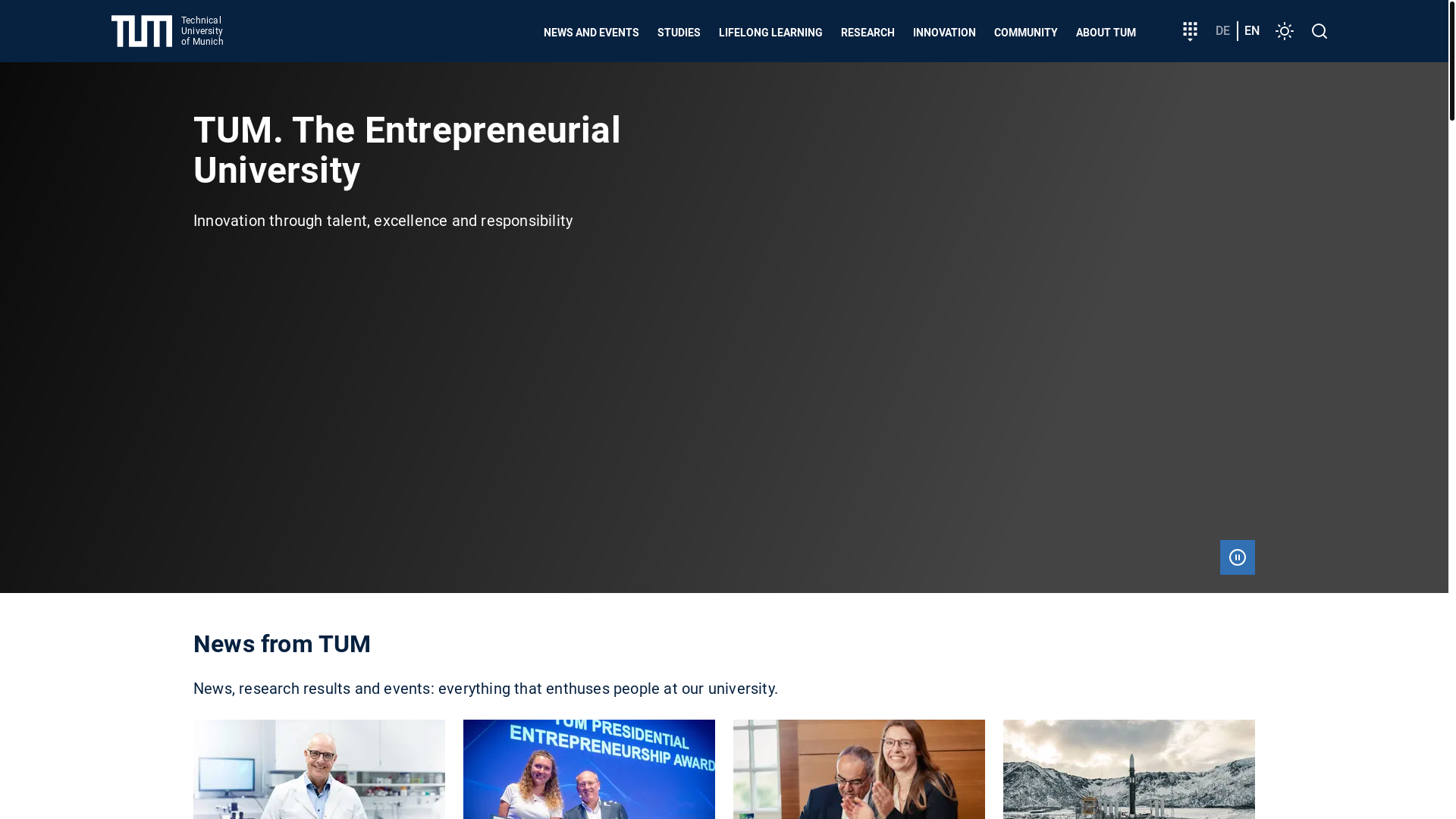 website screenshot of https://tum.de/