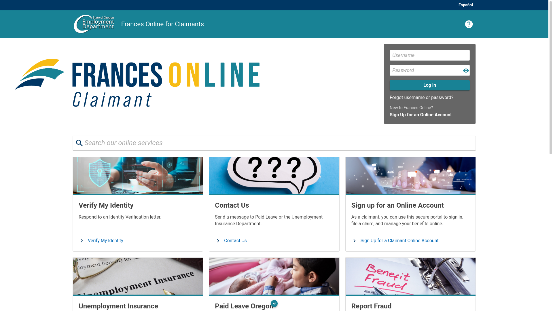 website screenshot of http://claimonline-dc.com/online/