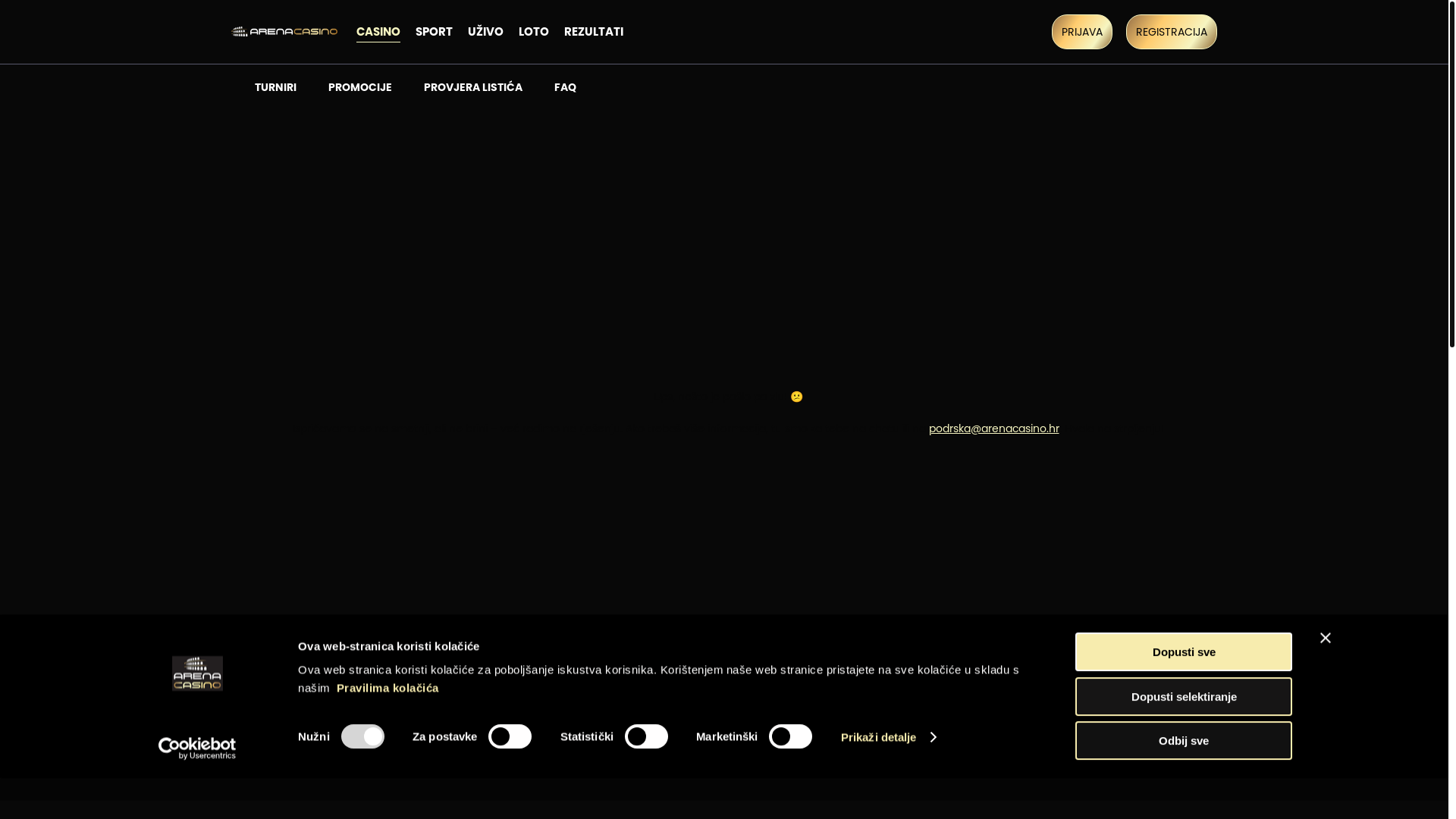website screenshot of https://arenacasino.live/
