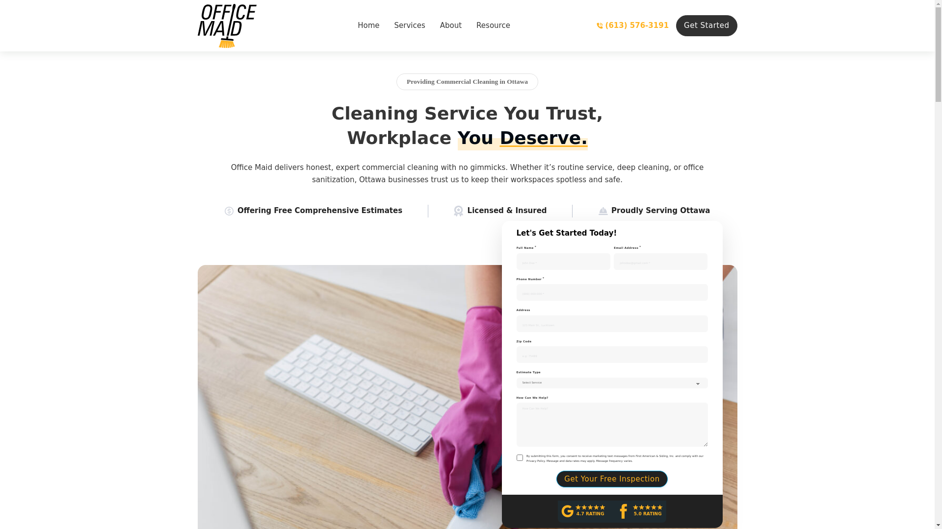 website screenshot of https://officemaids.org/