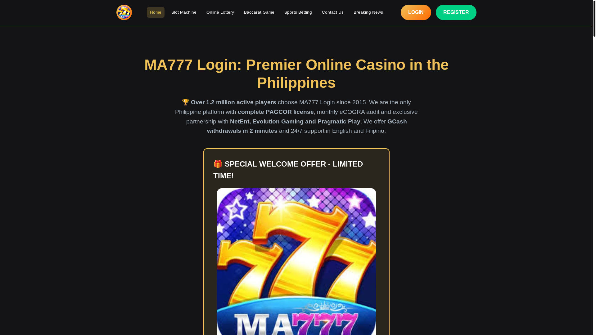 website screenshot of https://ma777game.com/