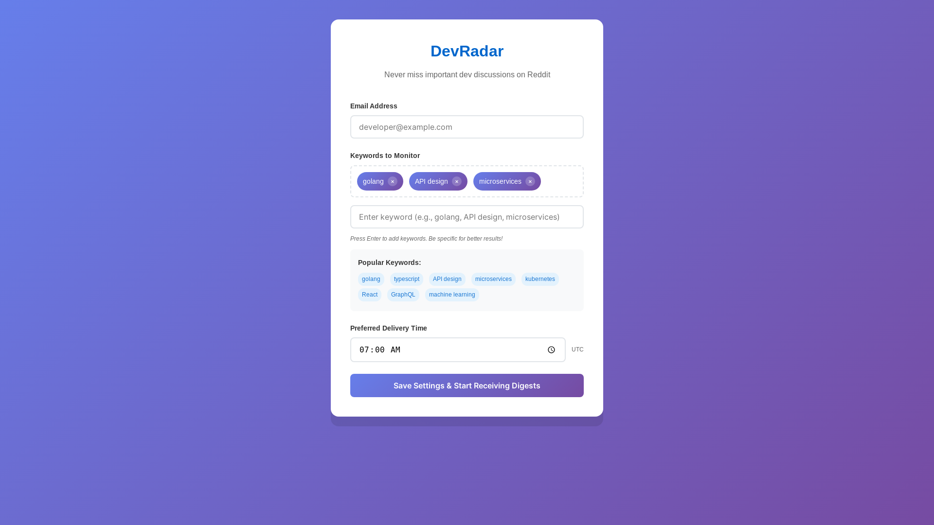 website screenshot of https://devradar-frontend.pages.dev/