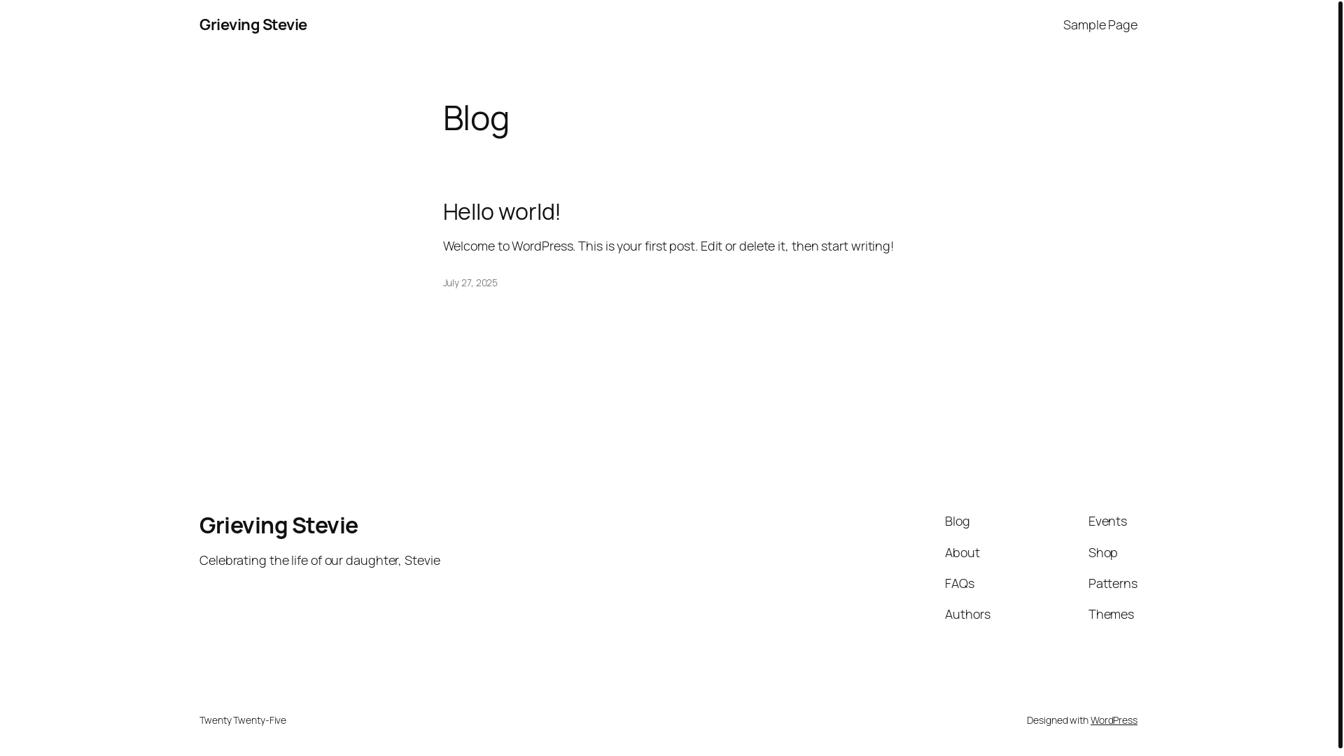 website screenshot of https://grievingstevie.com/