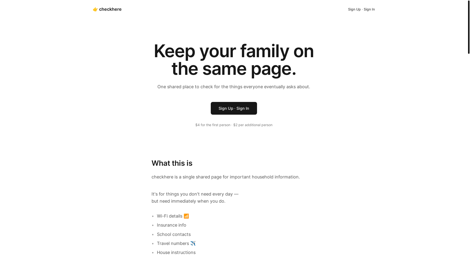 website screenshot of https://checkhere.co/