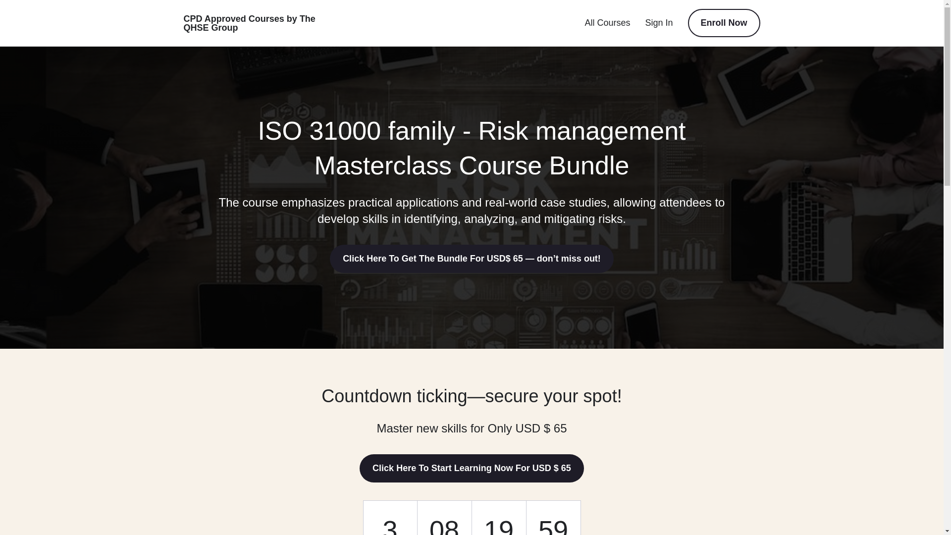 website screenshot of https://www.qhseonlinecourses.com/bundles/risk-management