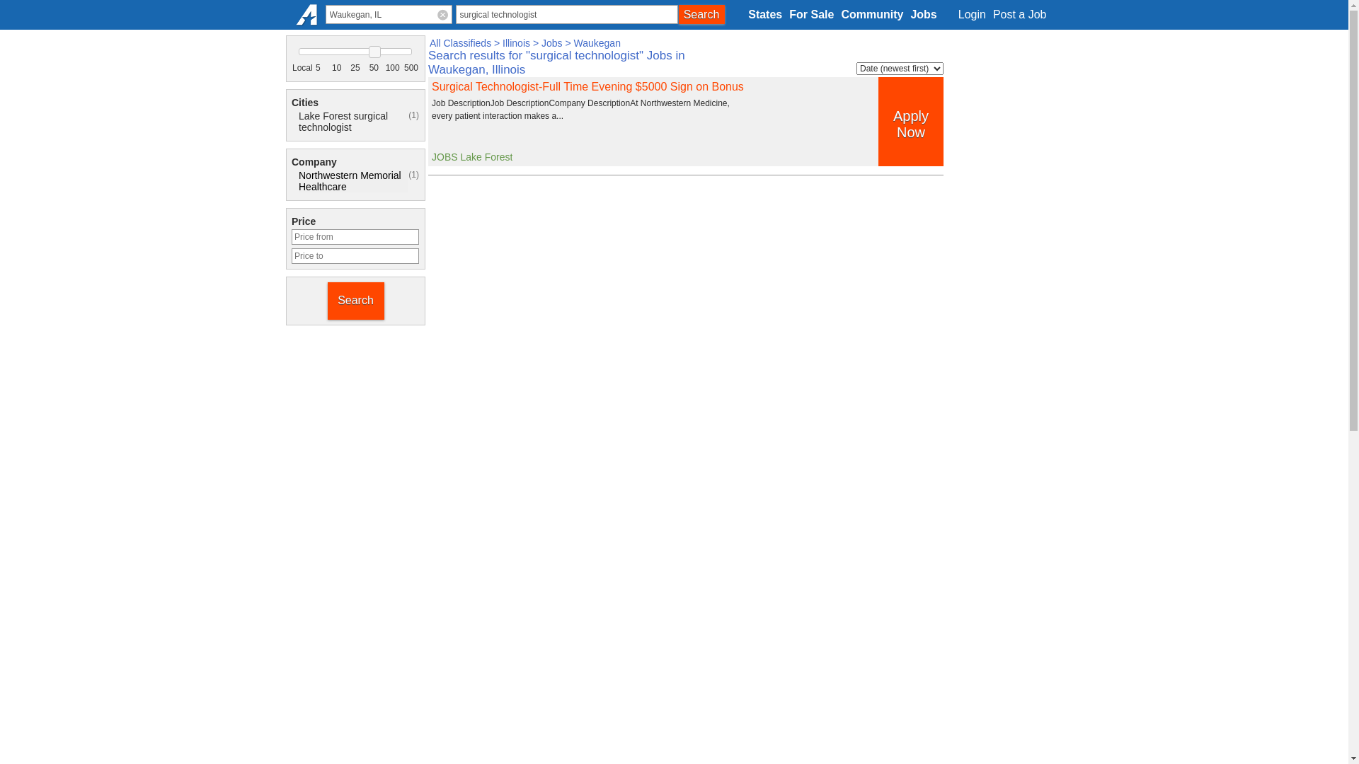 website screenshot of https://waukegan.americanlisted.com/jobs/surgical+technologist/