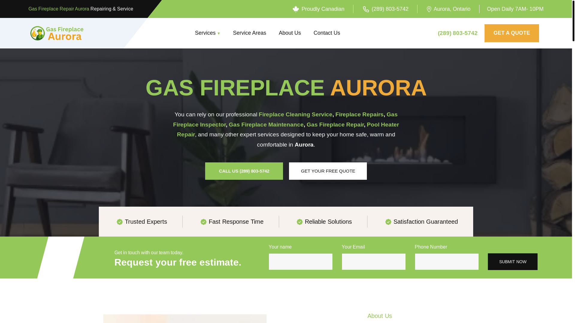 website screenshot of https://gasfireplaceaurora.ca/
