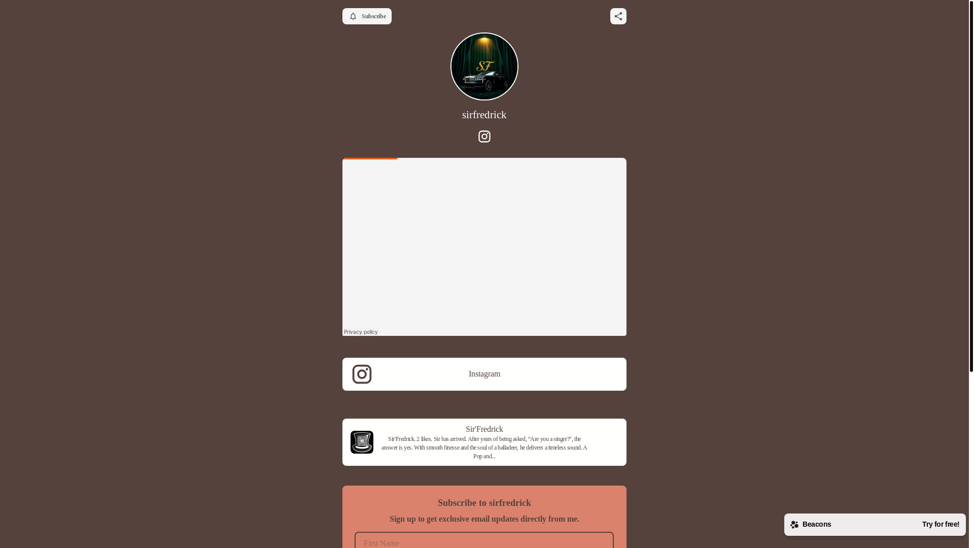 website screenshot of https://sirfredrick.store/