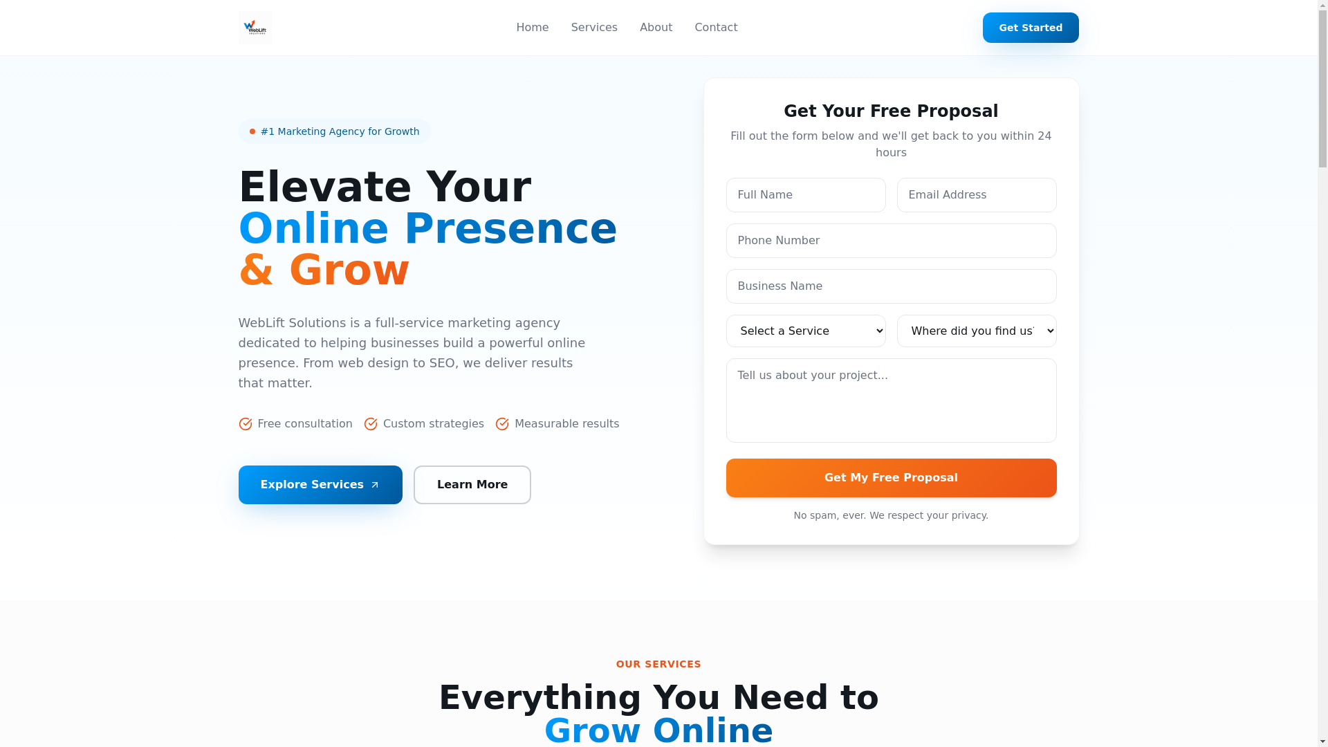 website screenshot of https://webliftbuisnesssolutions.com/