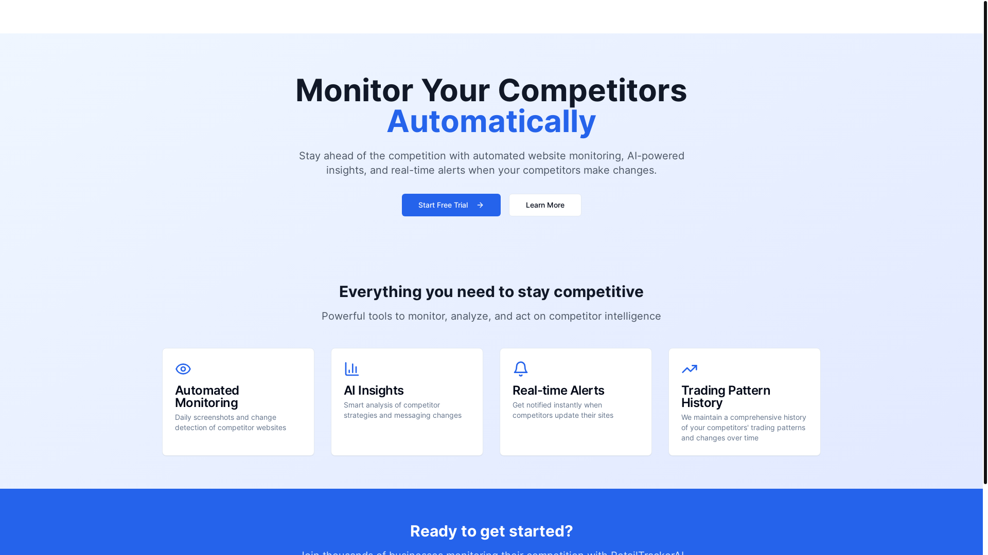 website screenshot of https://retailtrackerai.com/