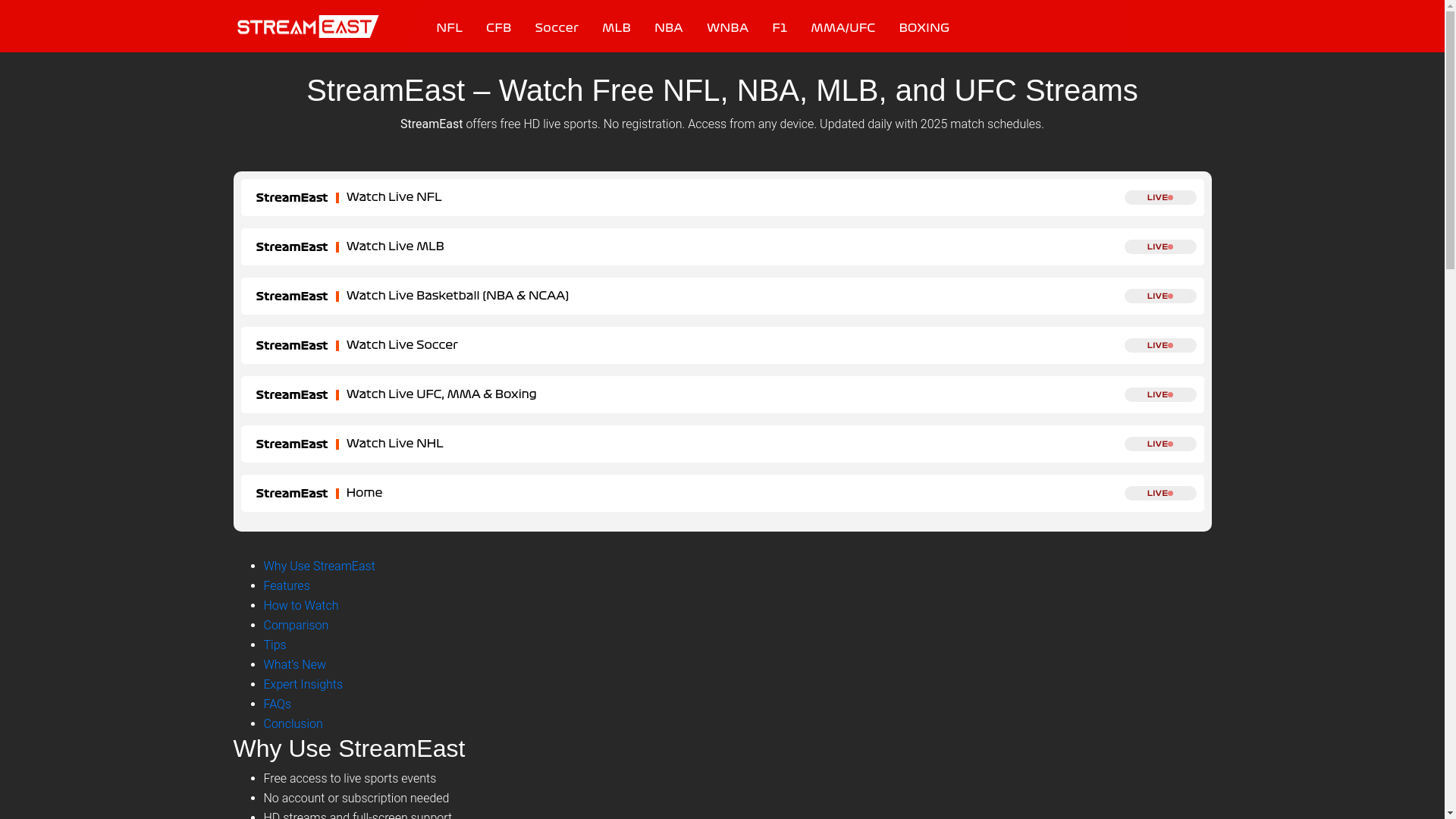 website screenshot of https://streameast4k.my/