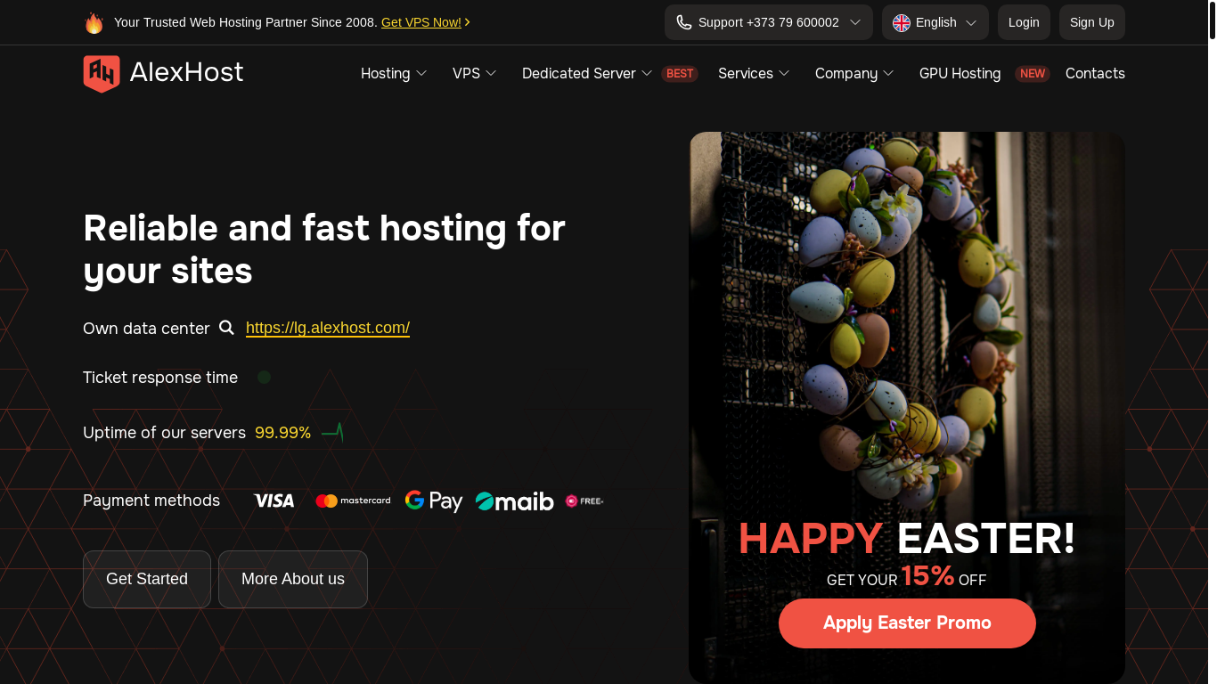 website screenshot of https://alexhost.com/